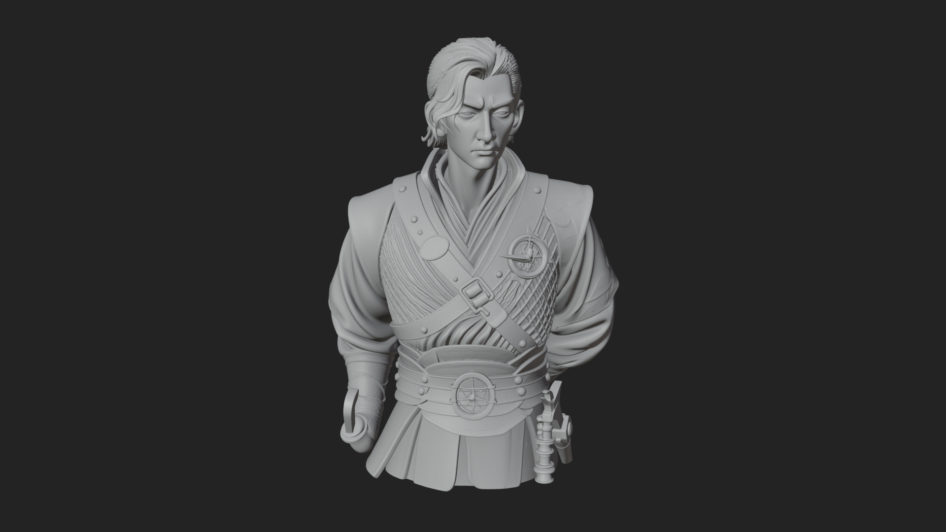 Coat Wearing Swordsman Bust Design 19 3D Print Model 3D Model