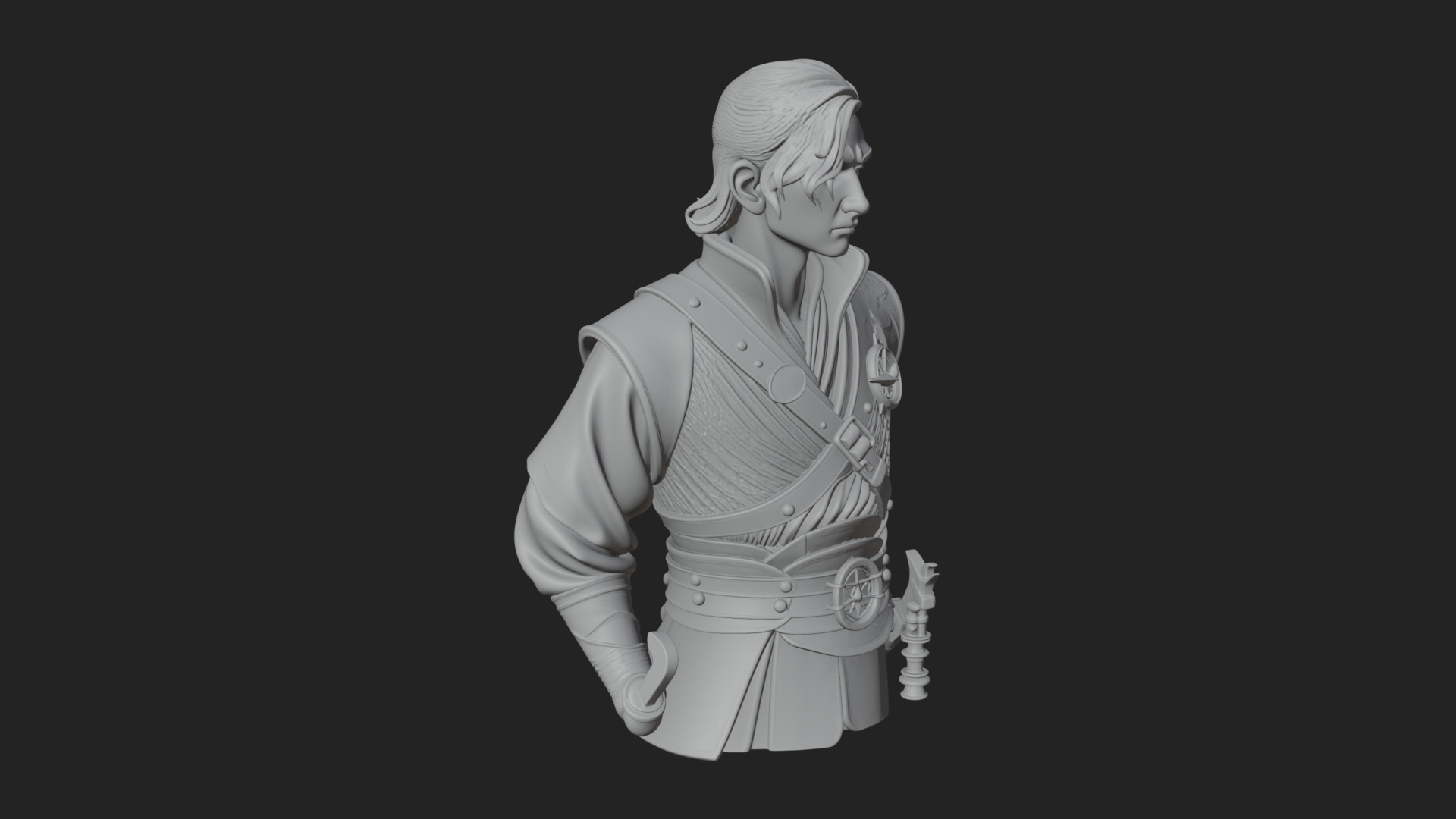 Coat Wearing Swordsman Bust Design 19 3D Print Model 3D Model