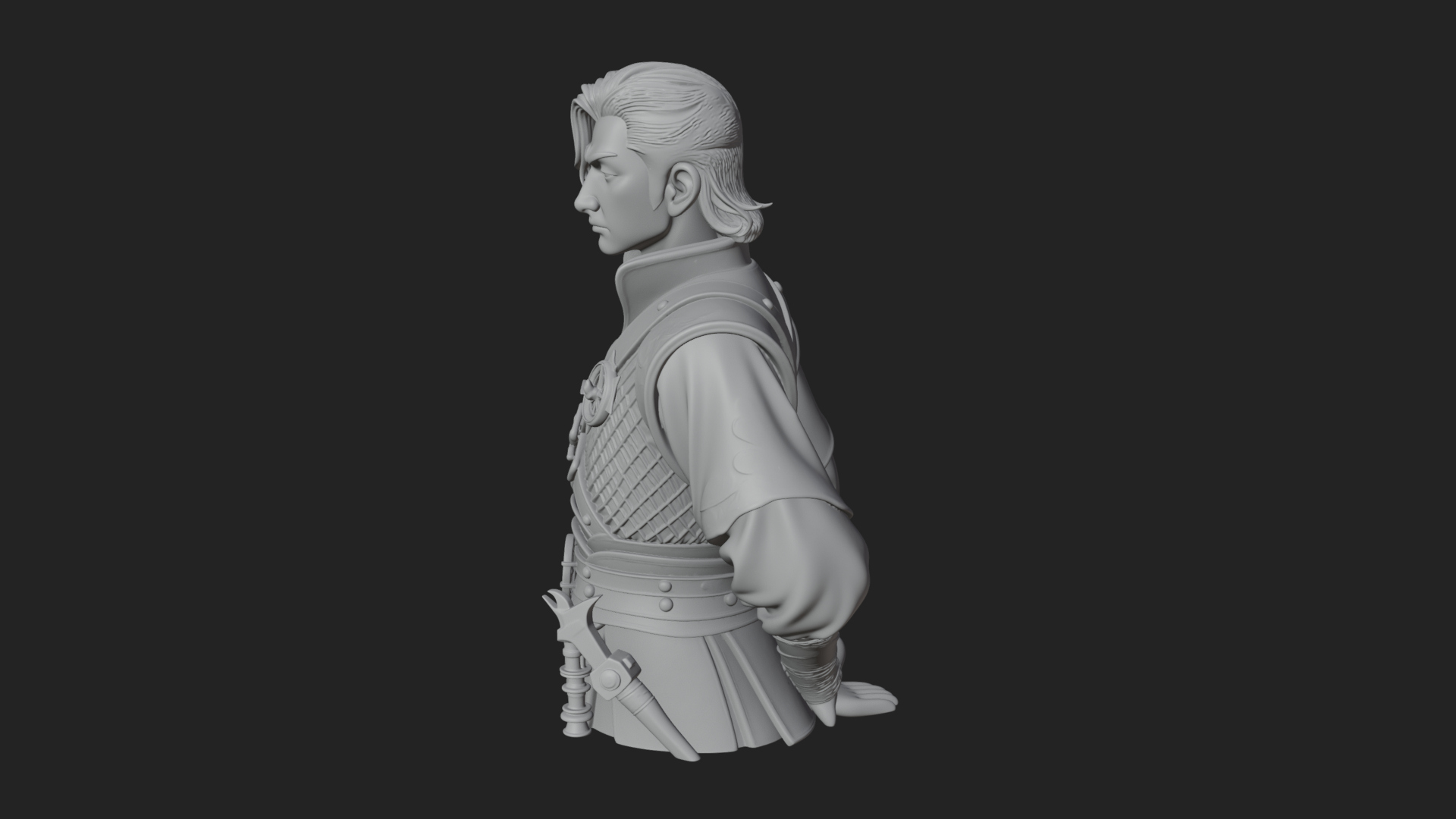 Coat Wearing Swordsman Bust Design 19 3D Print Model 3D Model