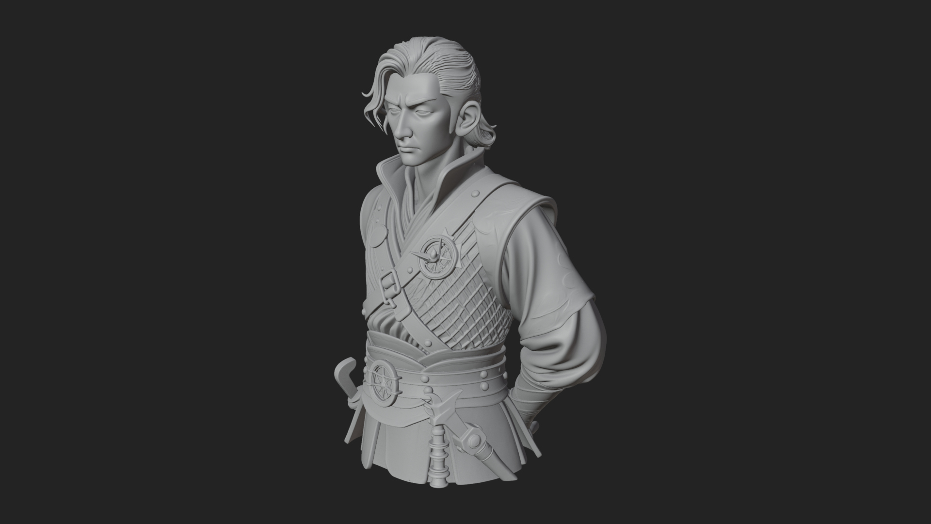Coat Wearing Swordsman Bust Design 19 3D Print Model 3D Model
