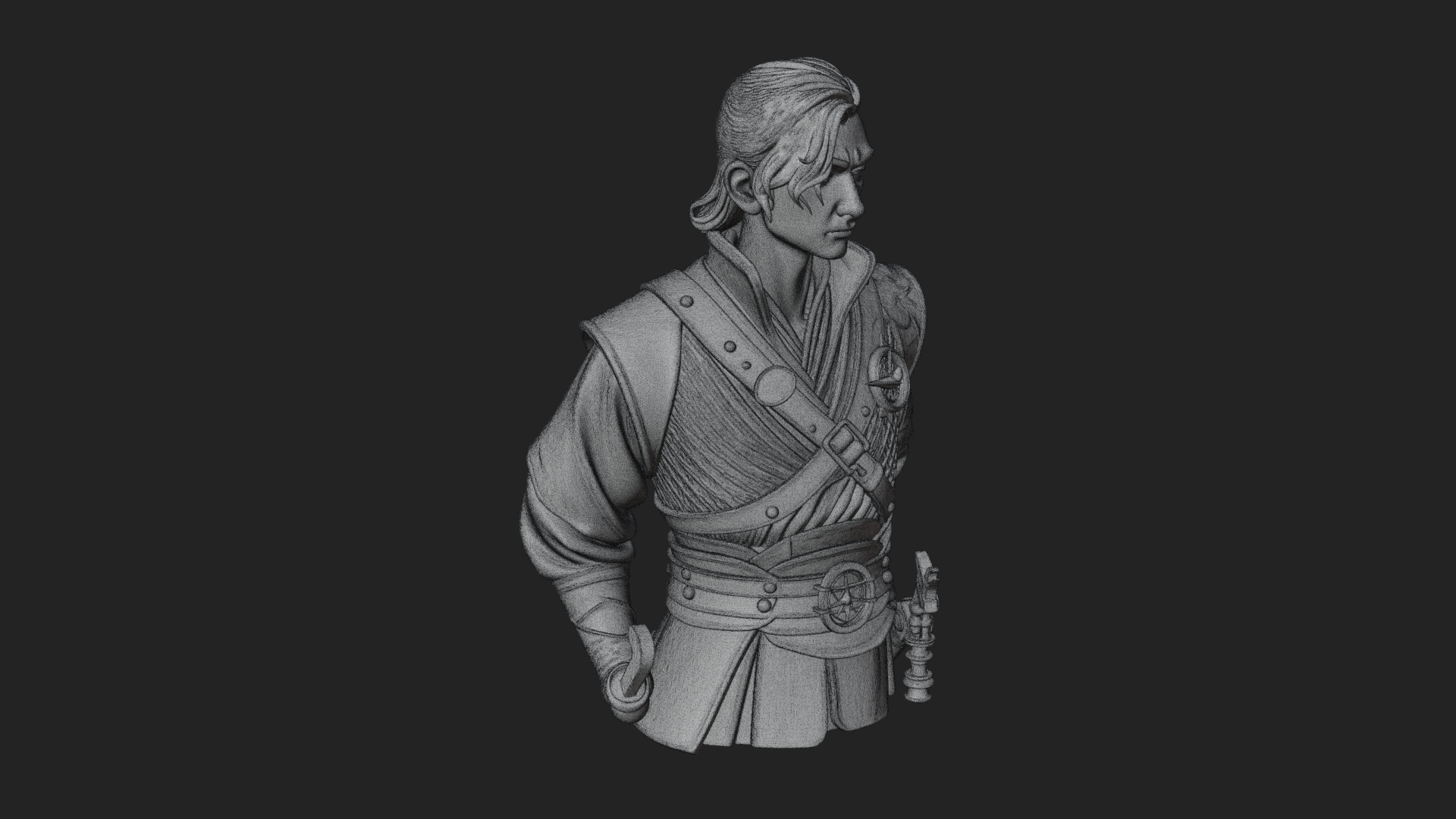 Coat Wearing Swordsman Bust Design 19 3D Print Model 3D Model