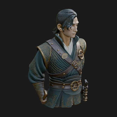 Coat Wearing Swordsman Bust Design 19 3D Print Model