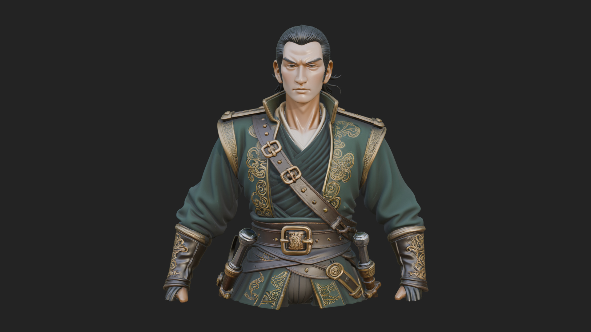 Coat Wearing Swordsman Bust Design 2 3D Print Model 3D Model