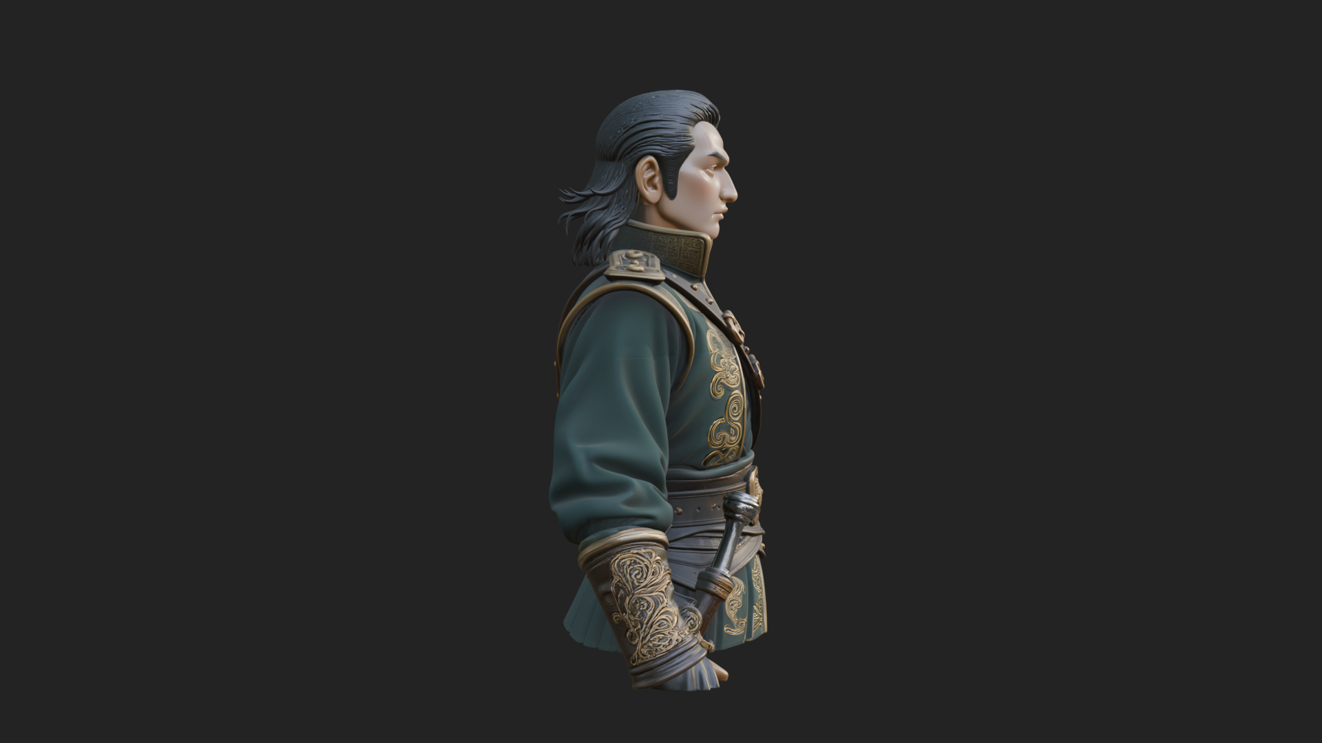 Coat Wearing Swordsman Bust Design 2 3D Print Model 3D Model