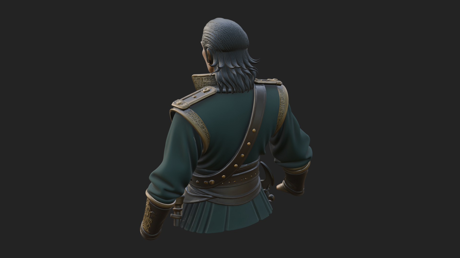 Coat Wearing Swordsman Bust Design 2 3D Print Model 3D Model