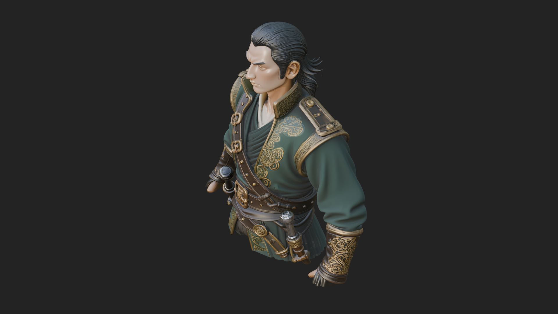Coat Wearing Swordsman Bust Design 2 3D Print Model 3D Model