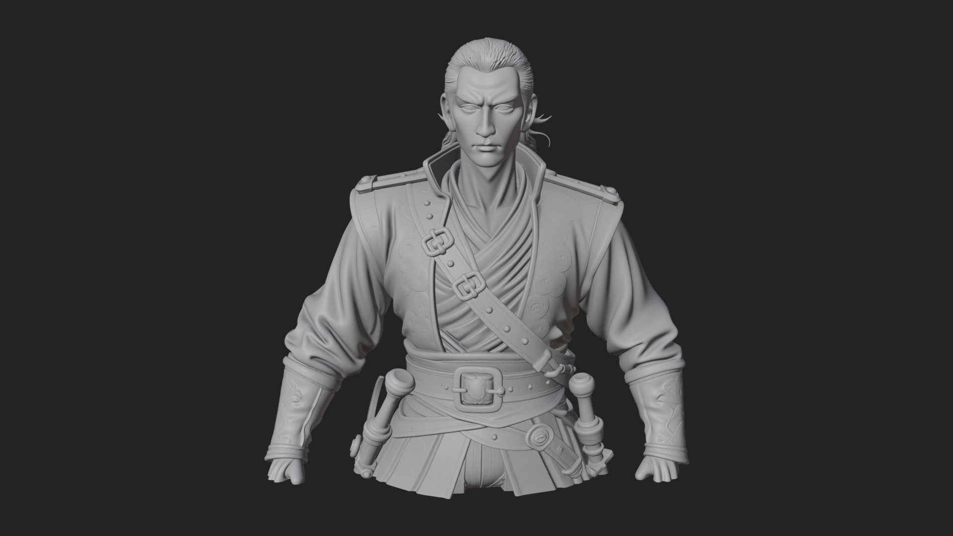 Coat Wearing Swordsman Bust Design 2 3D Print Model 3D Model