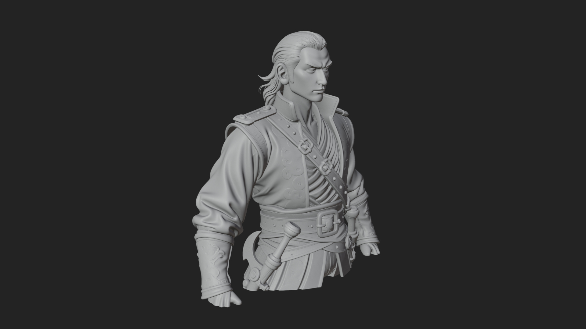 Coat Wearing Swordsman Bust Design 2 3D Print Model 3D Model