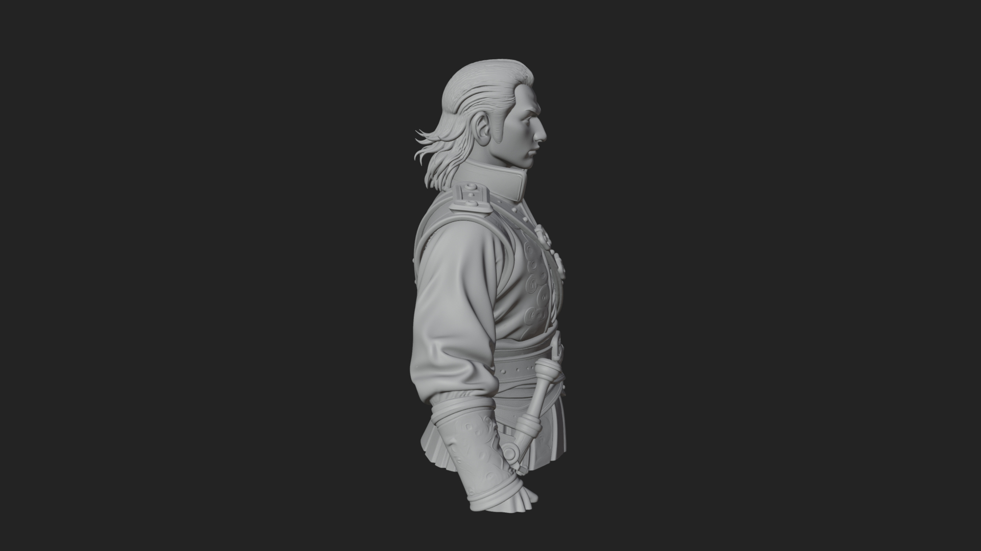 Coat Wearing Swordsman Bust Design 2 3D Print Model 3D Model