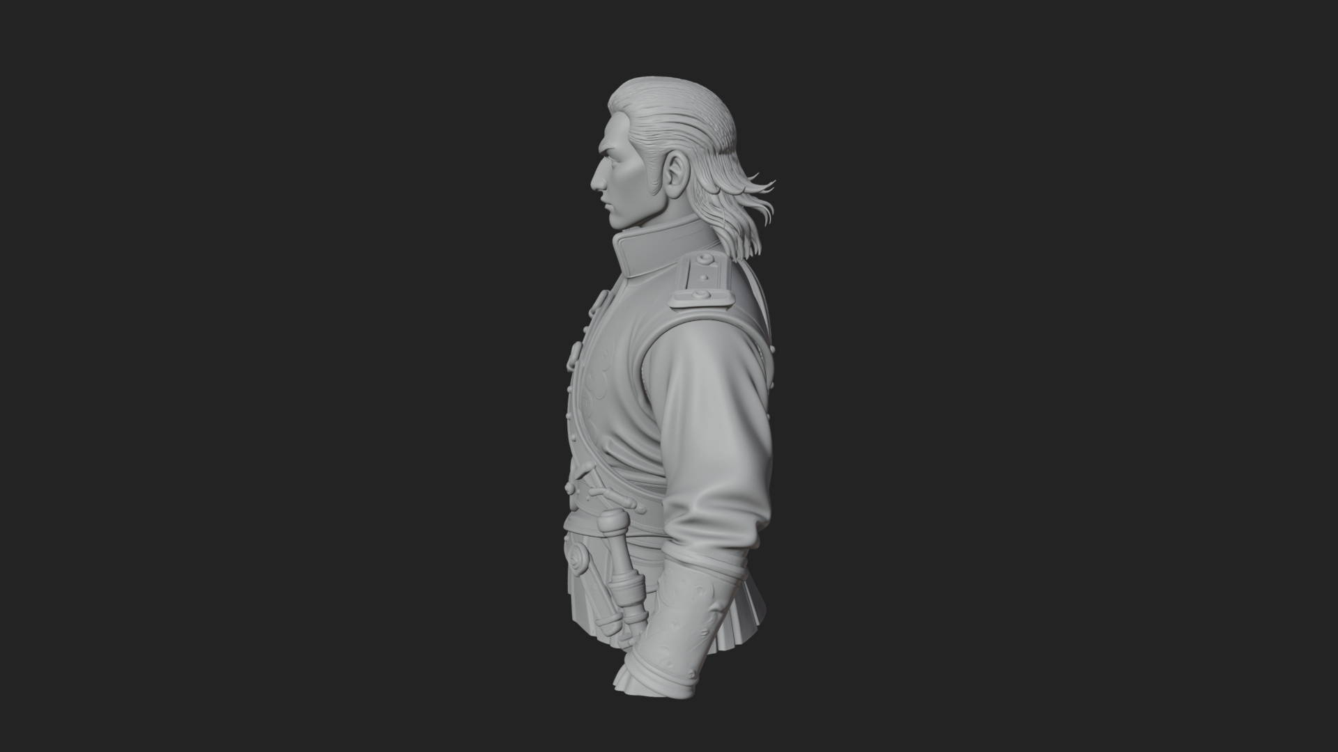 Coat Wearing Swordsman Bust Design 2 3D Print Model 3D Model