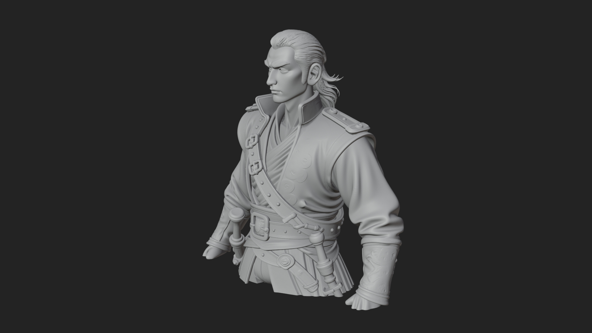 Coat Wearing Swordsman Bust Design 2 3D Print Model 3D Model