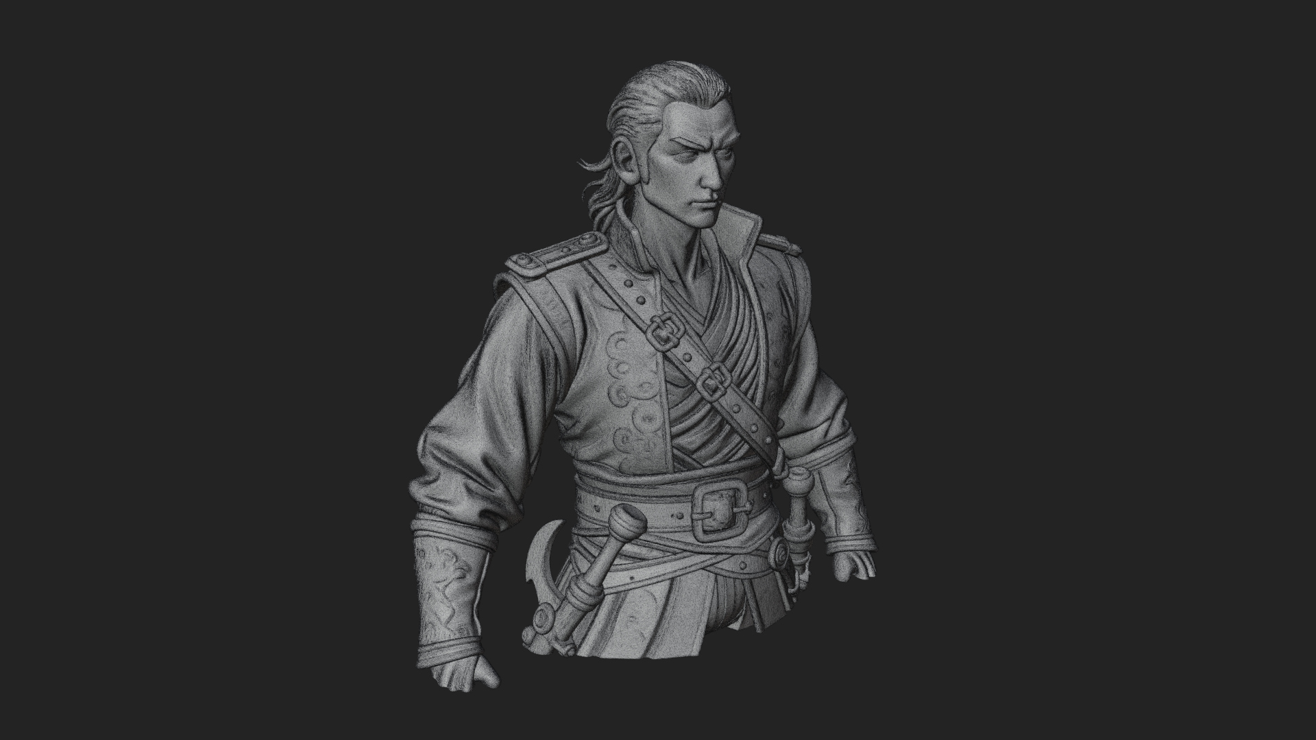 Coat Wearing Swordsman Bust Design 2 3D Print Model 3D Model