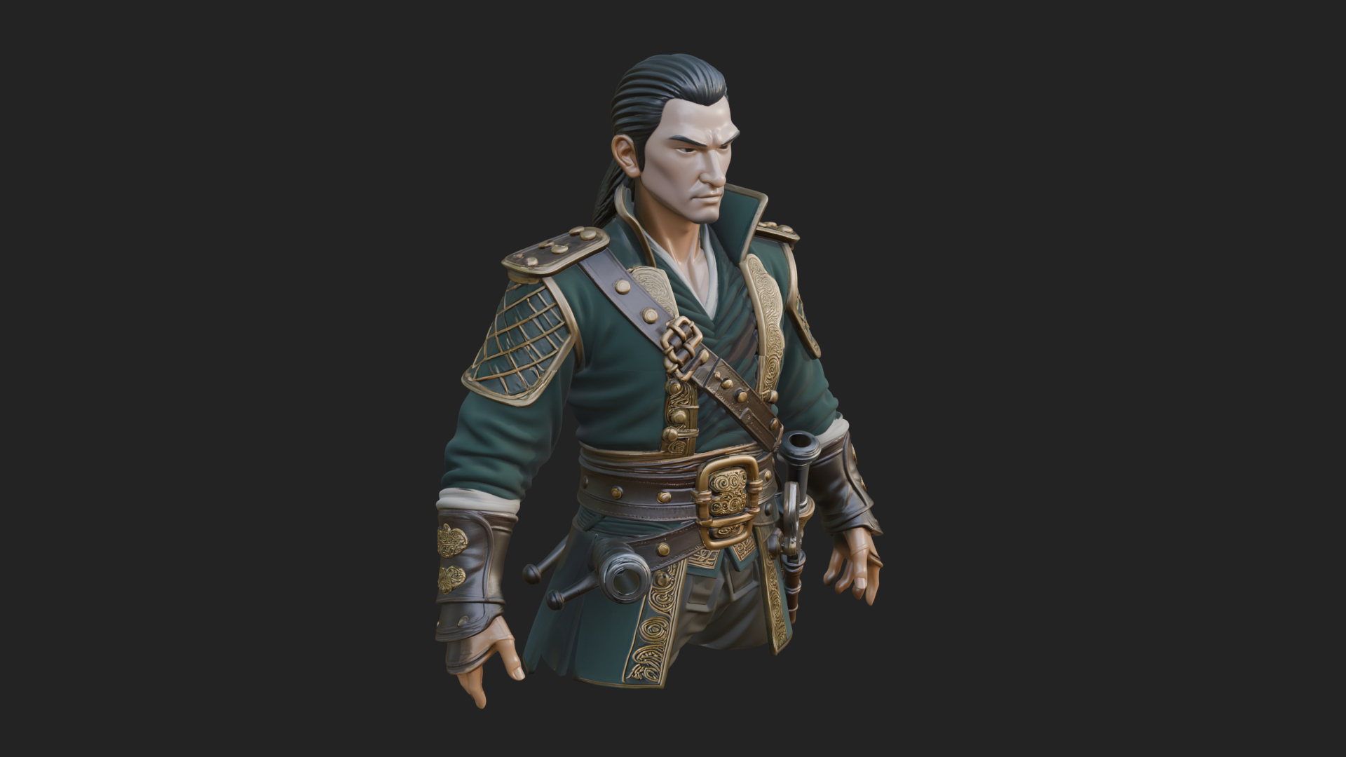 Coat Wearing Swordsman Bust Design 3 3D Print Model 3D Model