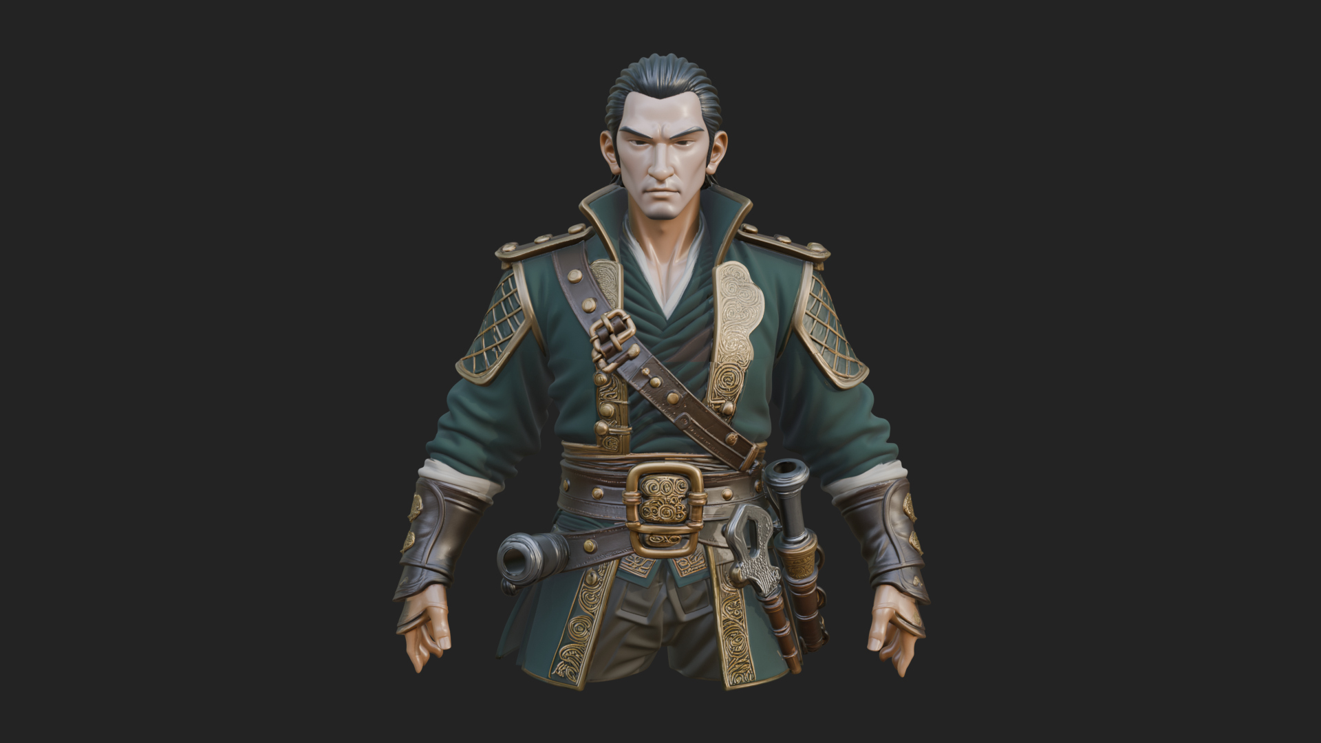 Coat Wearing Swordsman Bust Design 3 3D Print Model 3D Model