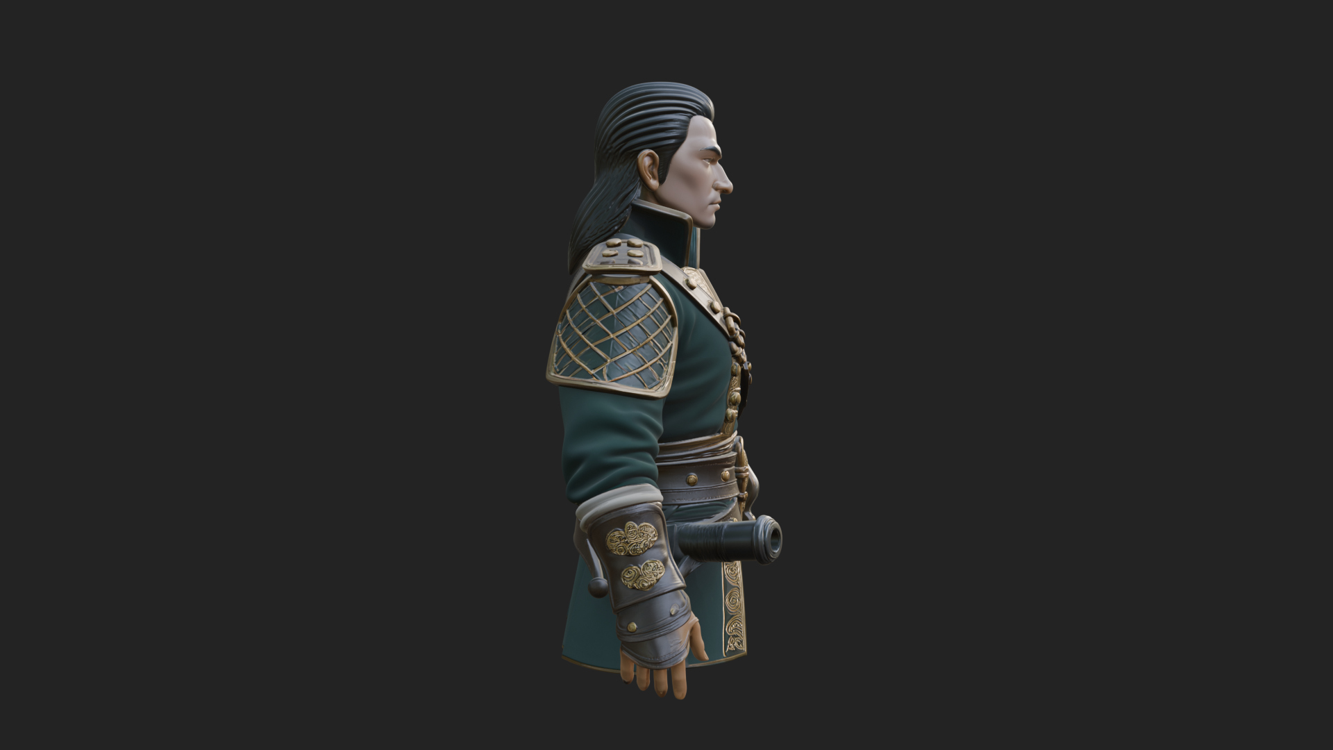 Coat Wearing Swordsman Bust Design 3 3D Print Model 3D Model