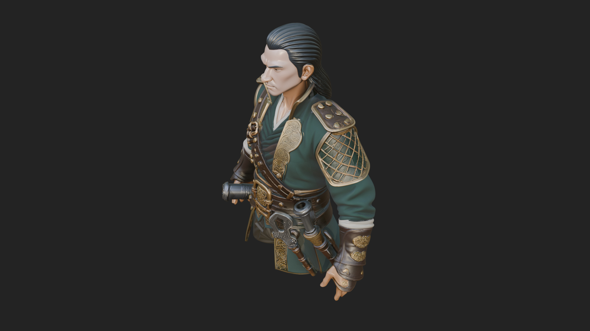Coat Wearing Swordsman Bust Design 3 3D Print Model 3D Model