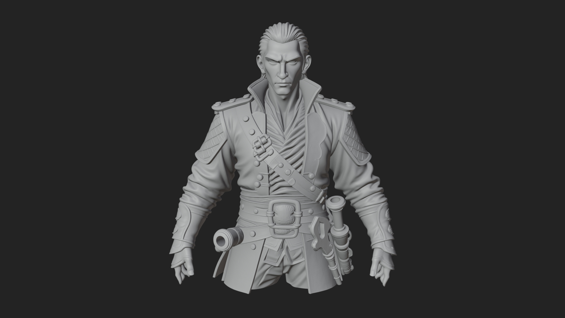 Coat Wearing Swordsman Bust Design 3 3D Print Model 3D Model