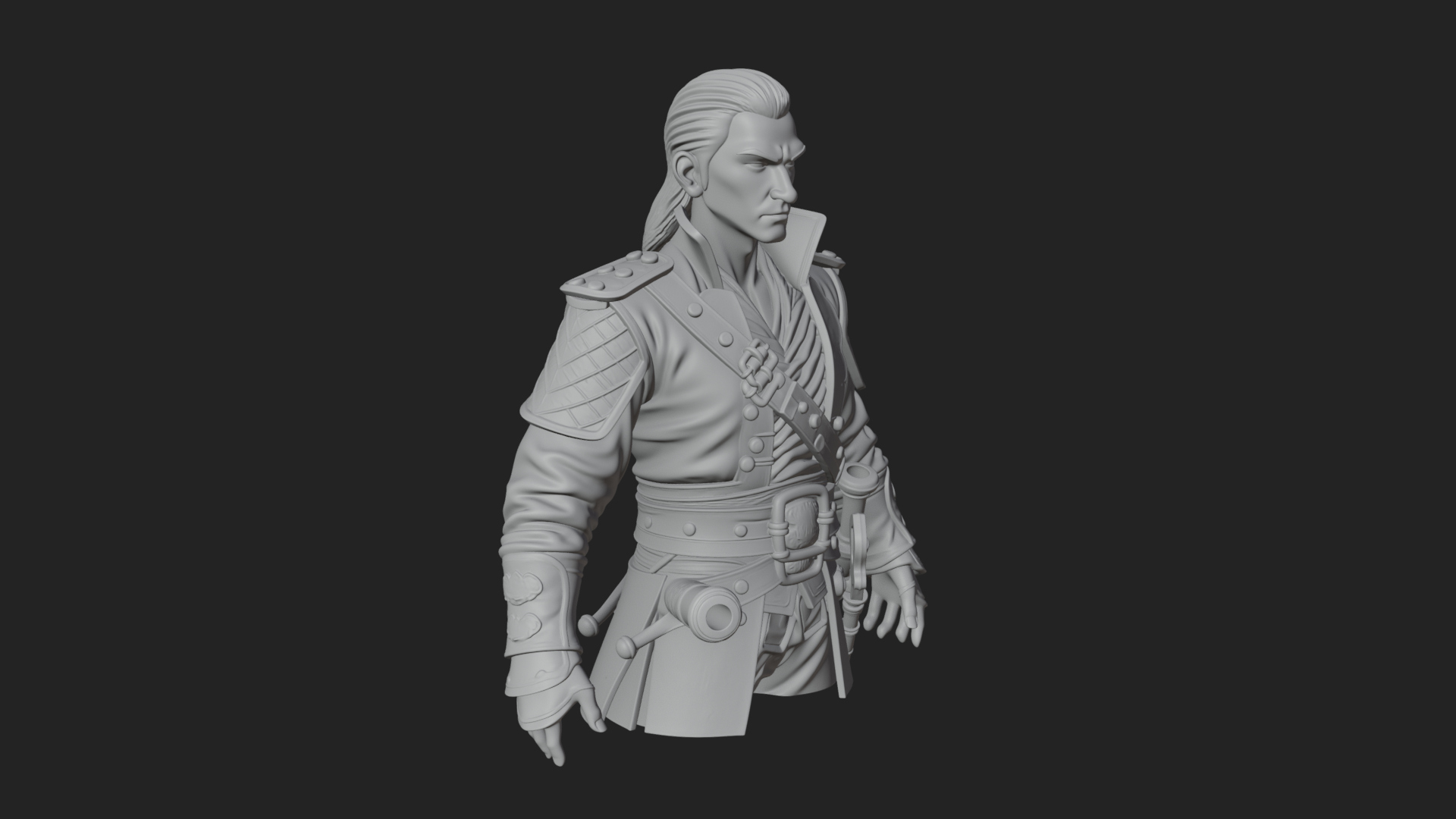 Coat Wearing Swordsman Bust Design 3 3D Print Model 3D Model