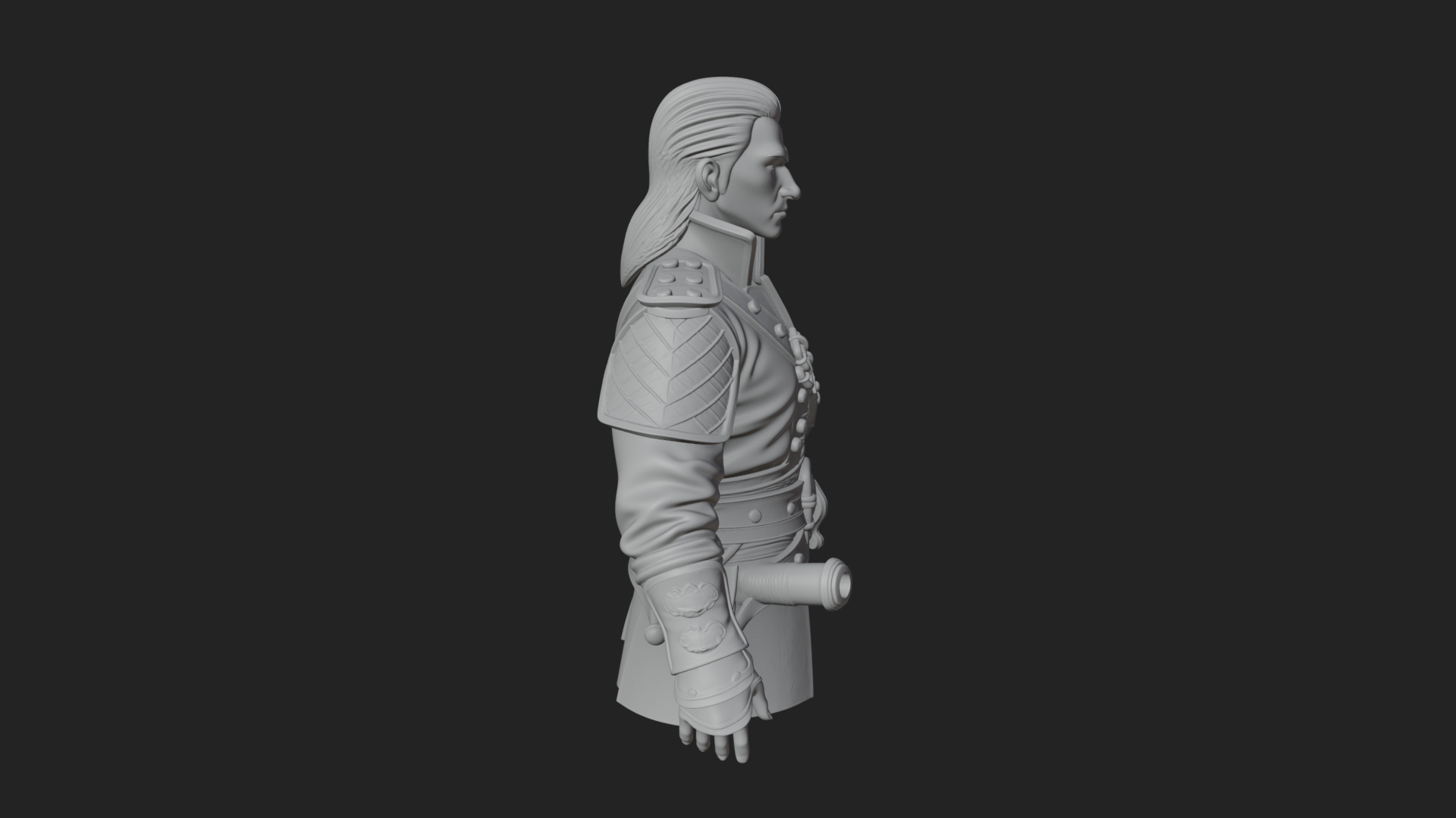 Coat Wearing Swordsman Bust Design 3 3D Print Model 3D Model