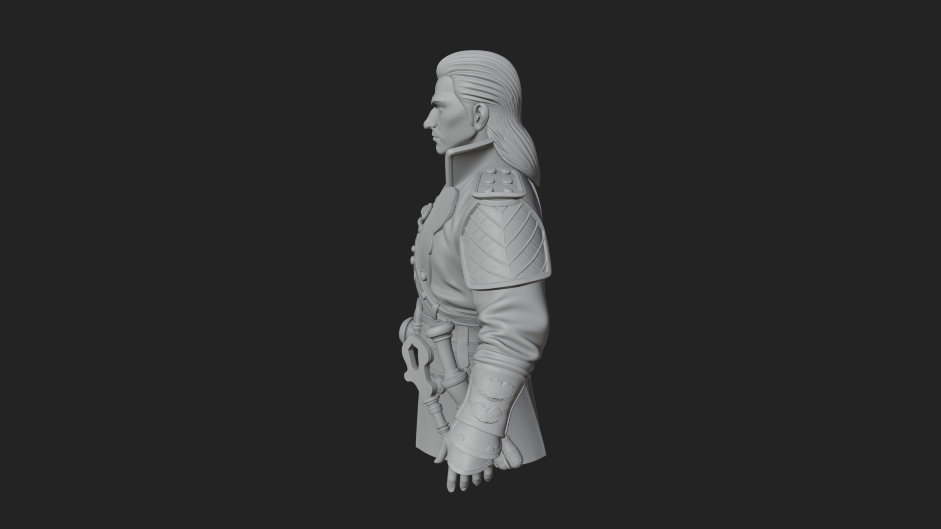 Coat Wearing Swordsman Bust Design 3 3D Print Model 3D Model