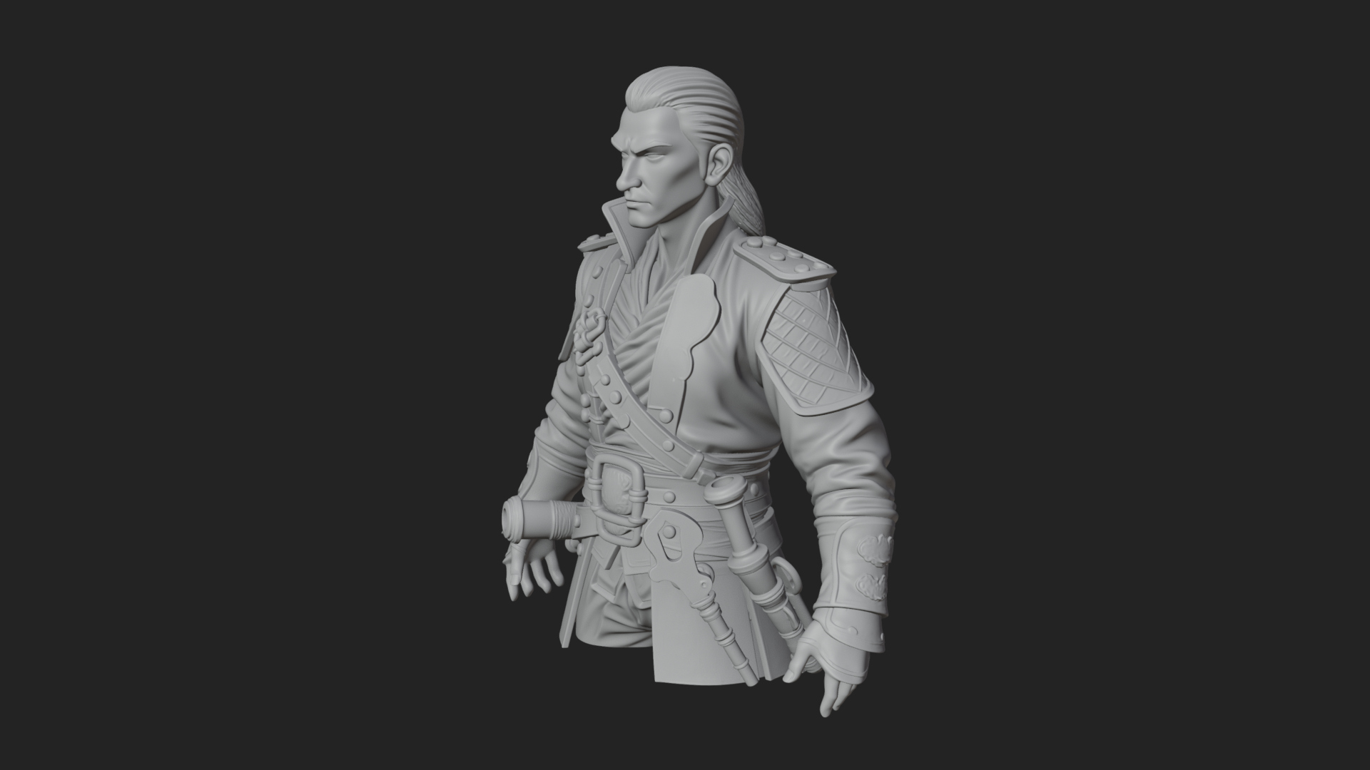 Coat Wearing Swordsman Bust Design 3 3D Print Model 3D Model