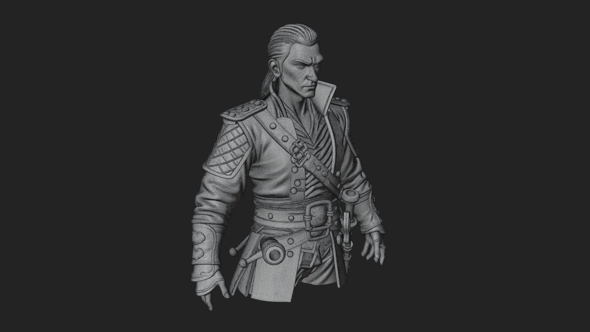 Coat Wearing Swordsman Bust Design 3 3D Print Model 3D Model