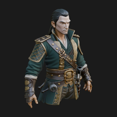 Coat Wearing Swordsman Bust Design 3 3D Print Model