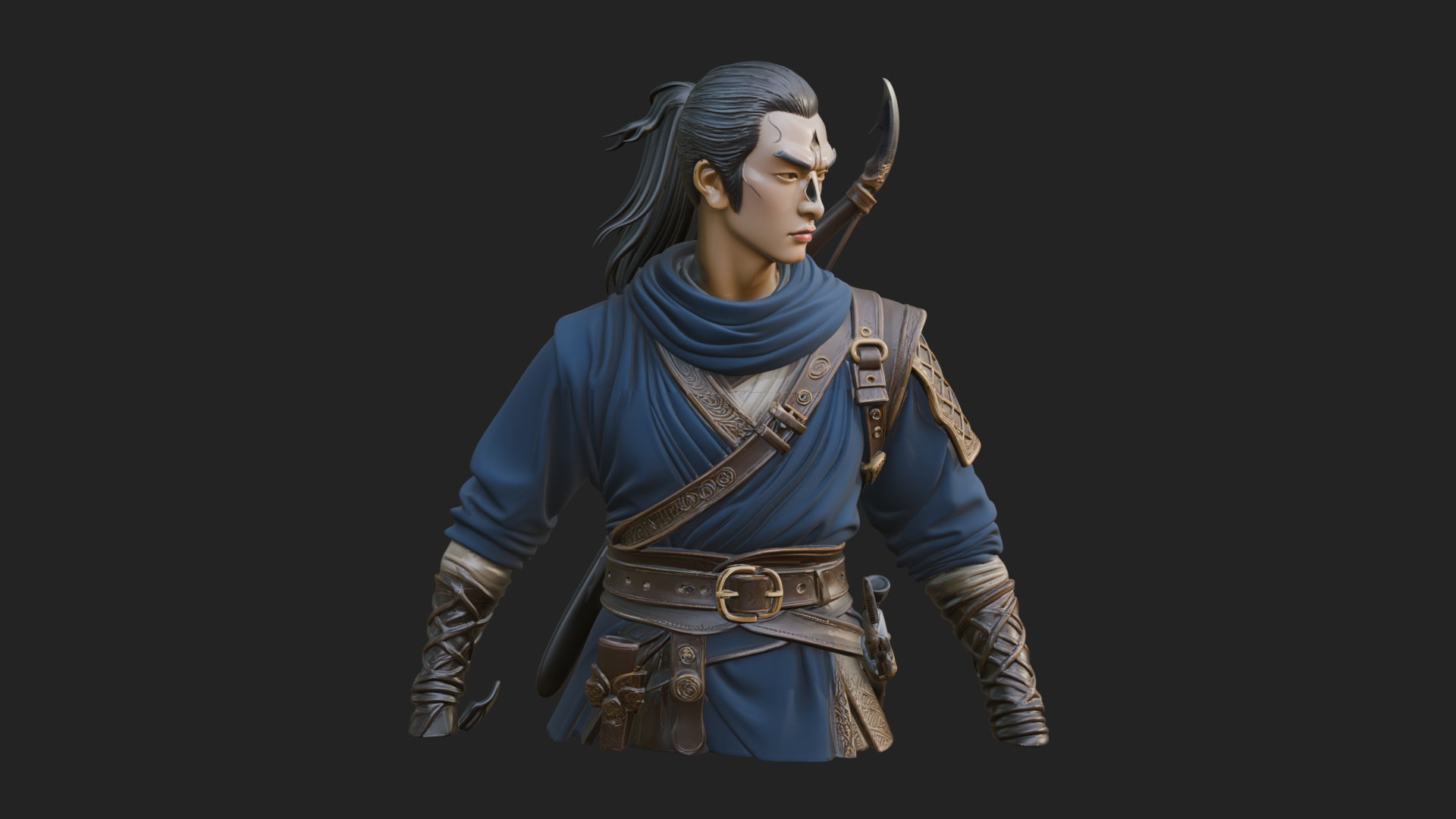 Coat Wearing Swordsman Bust Design 4 3D Print Model 3D Model