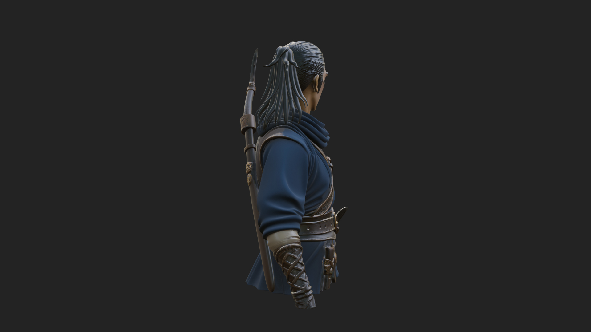 Coat Wearing Swordsman Bust Design 4 3D Print Model 3D Model