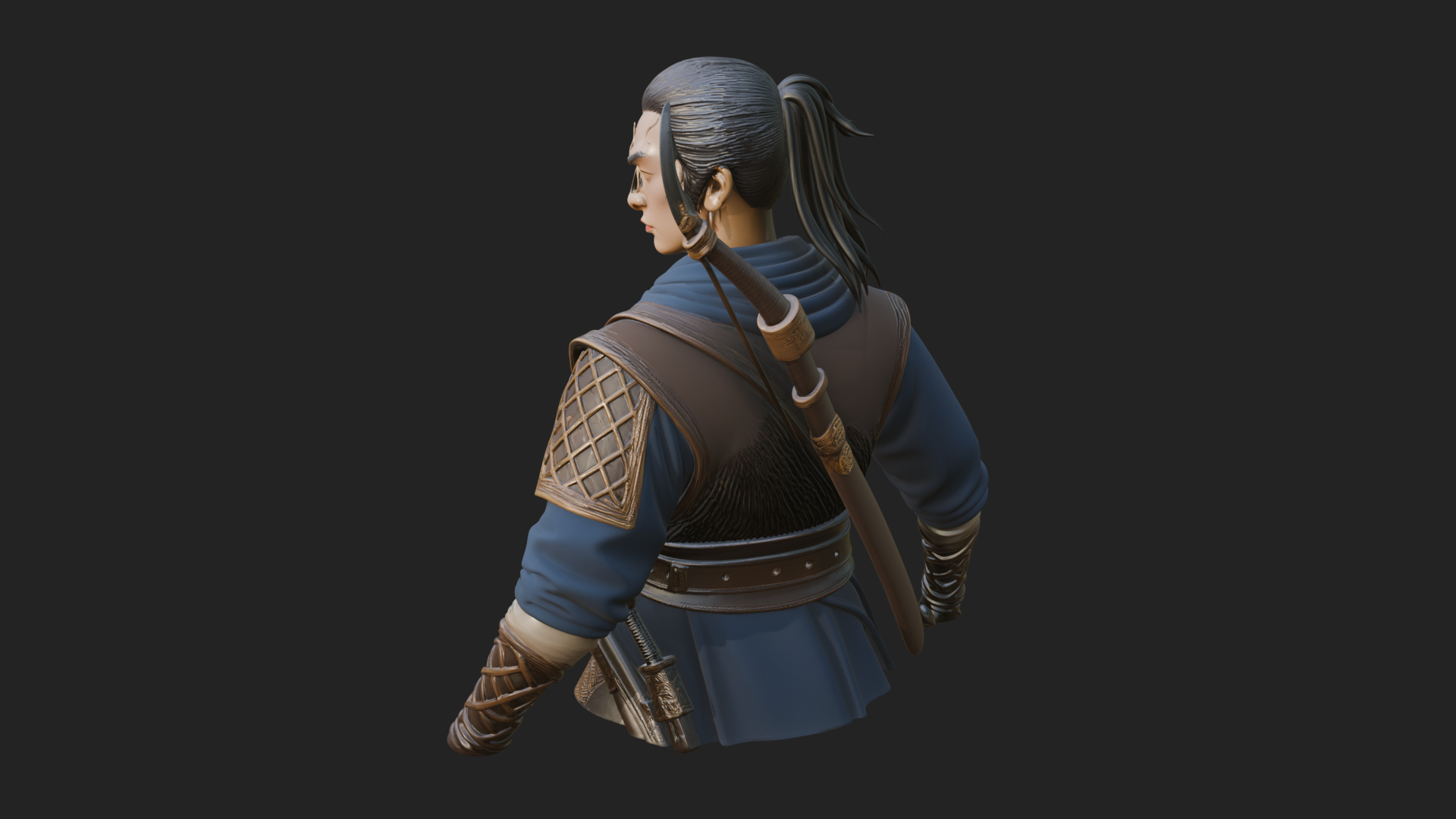 Coat Wearing Swordsman Bust Design 4 3D Print Model 3D Model