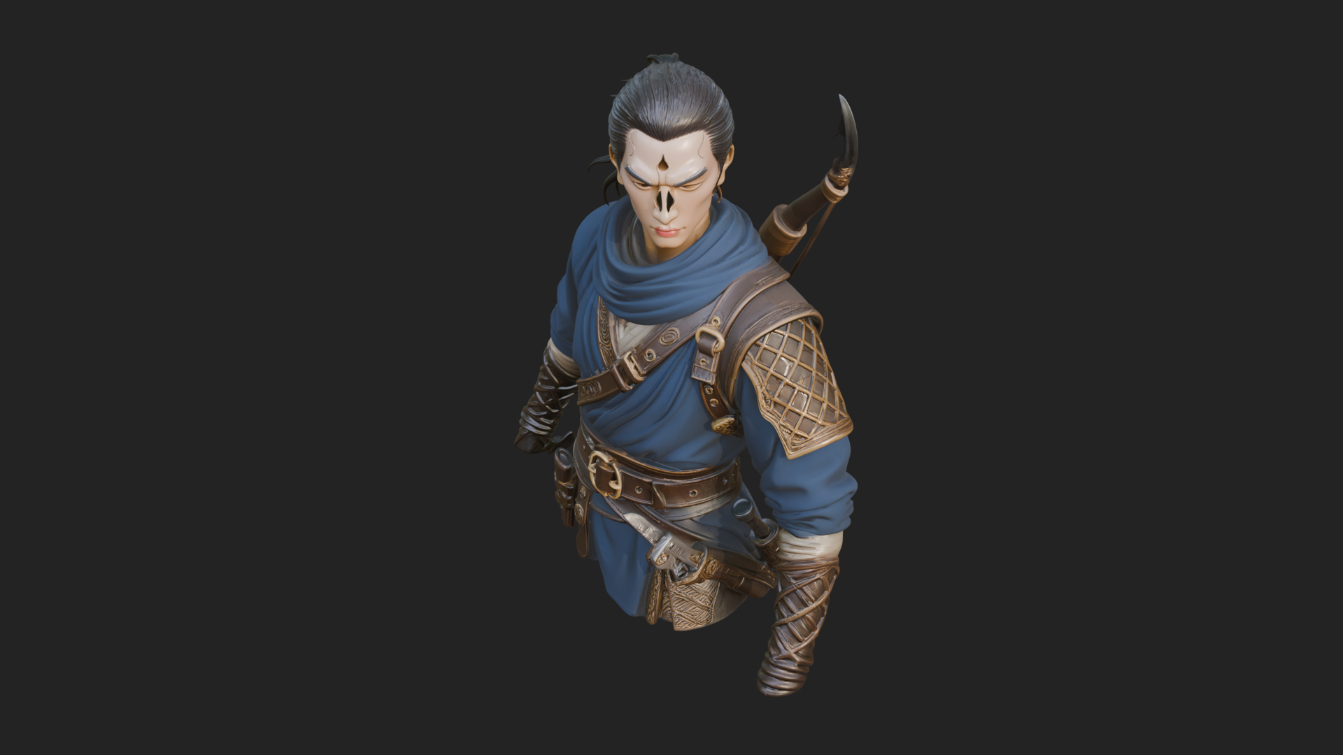Coat Wearing Swordsman Bust Design 4 3D Print Model 3D Model