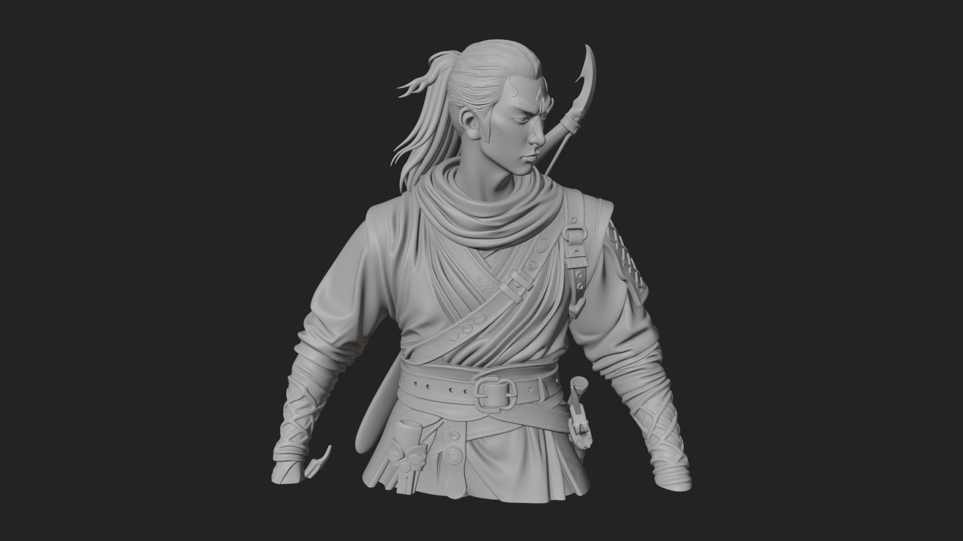 Coat Wearing Swordsman Bust Design 4 3D Print Model 3D Model