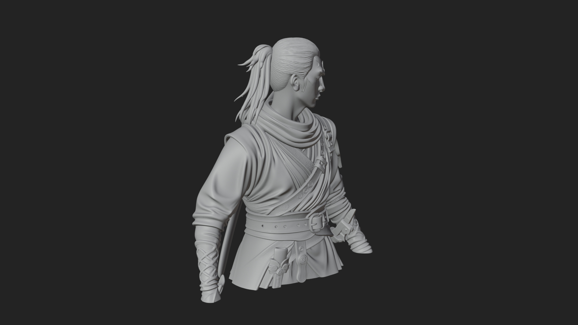 Coat Wearing Swordsman Bust Design 4 3D Print Model 3D Model