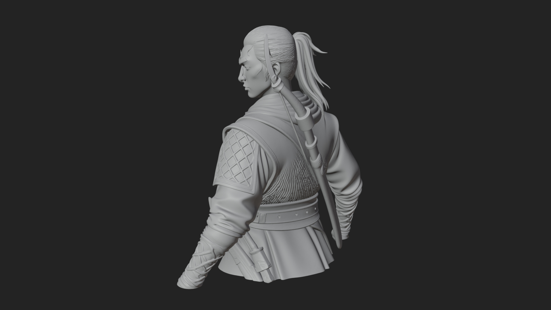 Coat Wearing Swordsman Bust Design 4 3D Print Model 3D Model