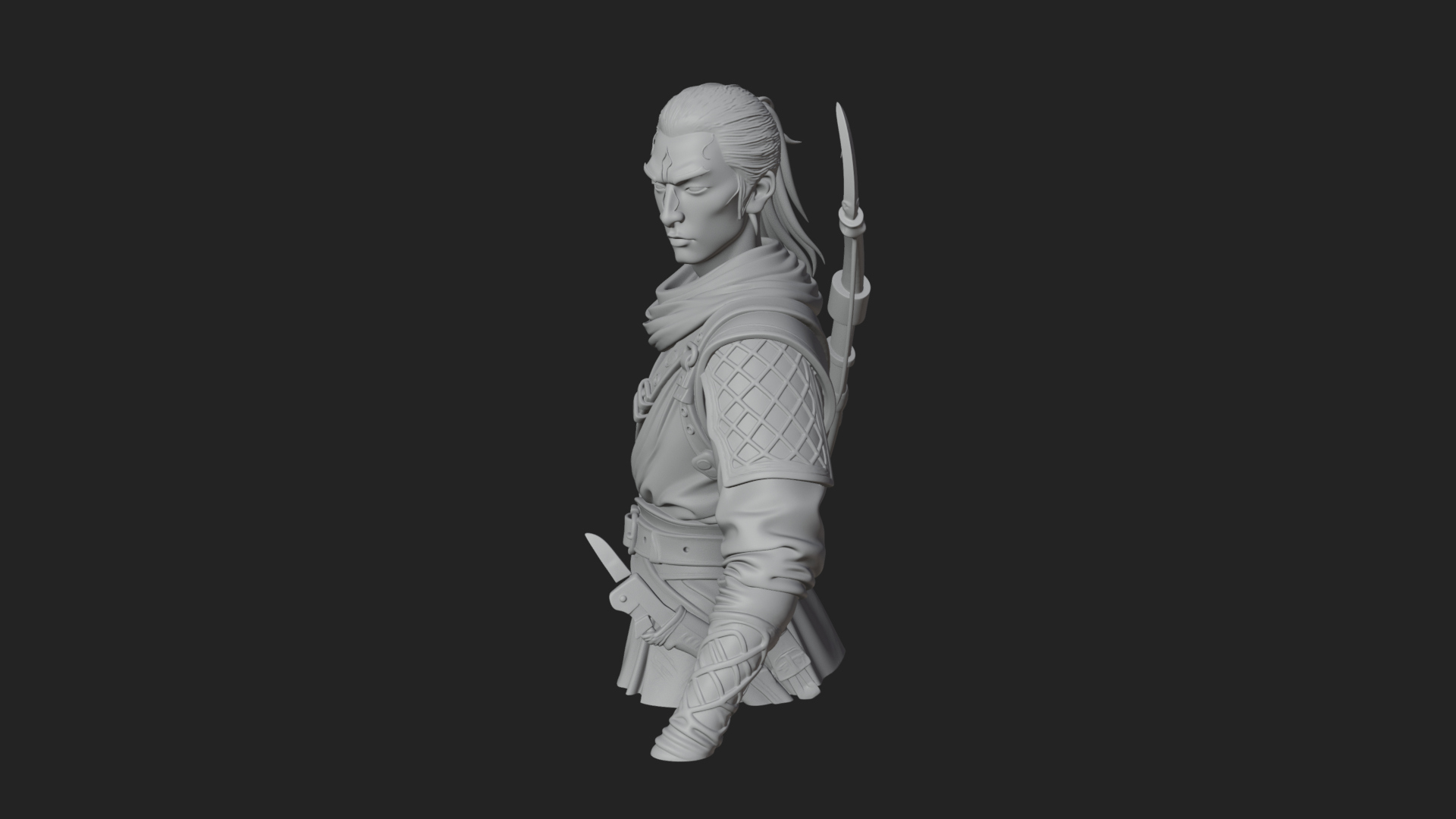 Coat Wearing Swordsman Bust Design 4 3D Print Model 3D Model