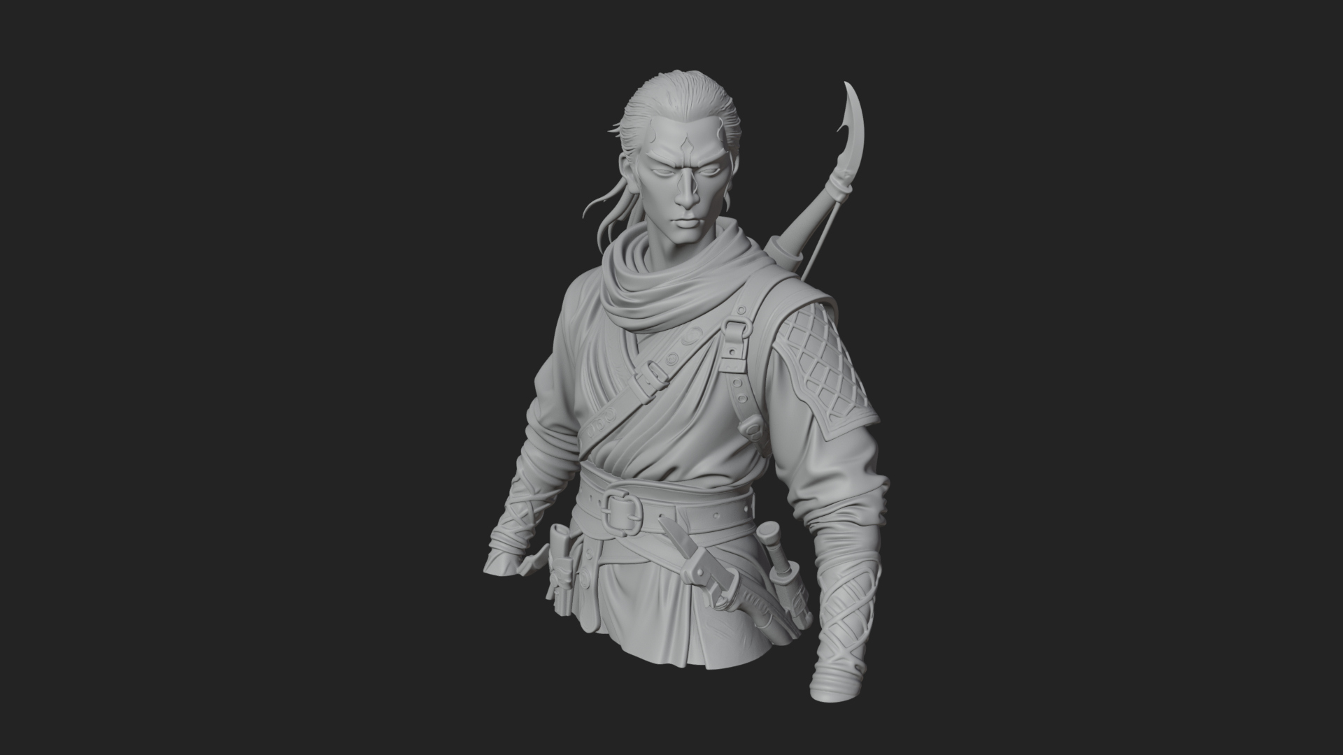 Coat Wearing Swordsman Bust Design 4 3D Print Model 3D Model