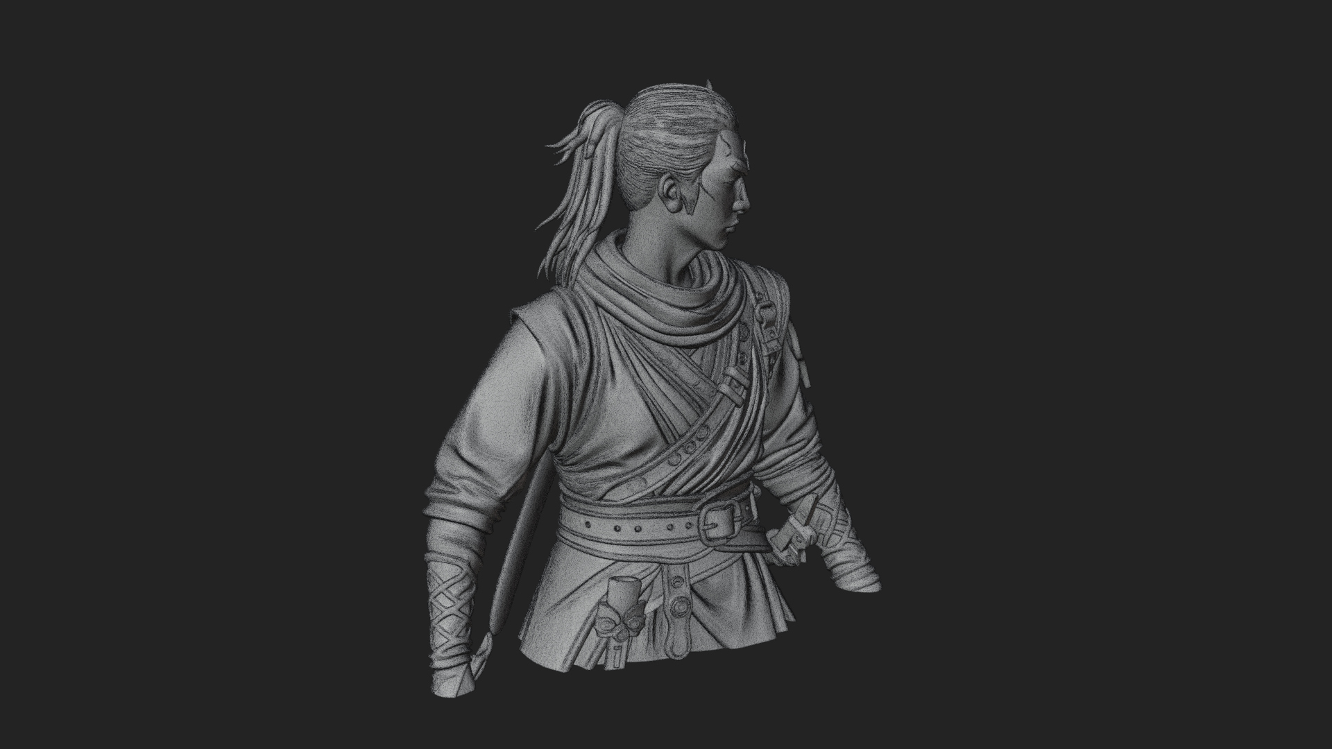 Coat Wearing Swordsman Bust Design 4 3D Print Model 3D Model