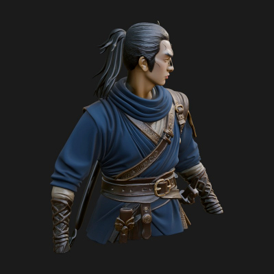 Coat Wearing Swordsman Bust Design 4 3D Print Model