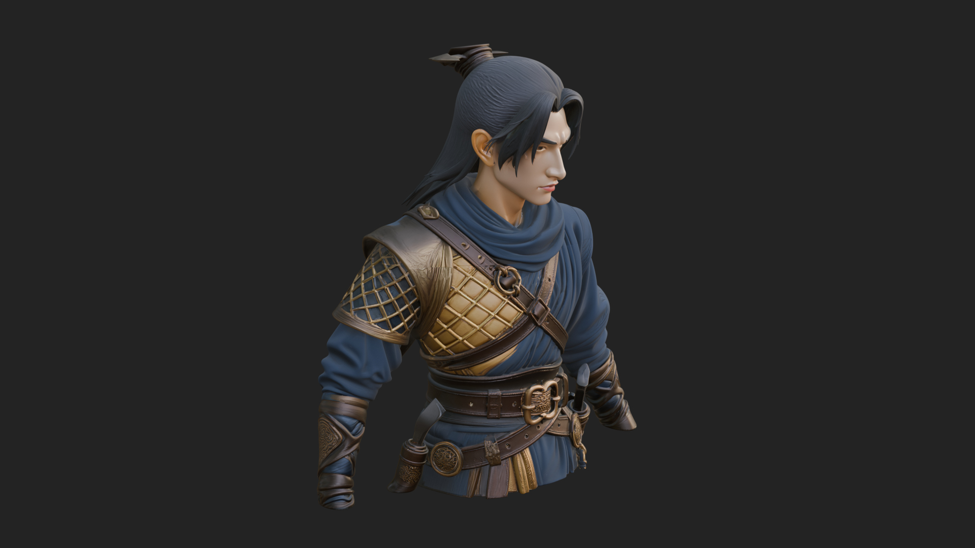 Coat Wearing Swordsman Bust Design 5 3D Print Model 3D Model