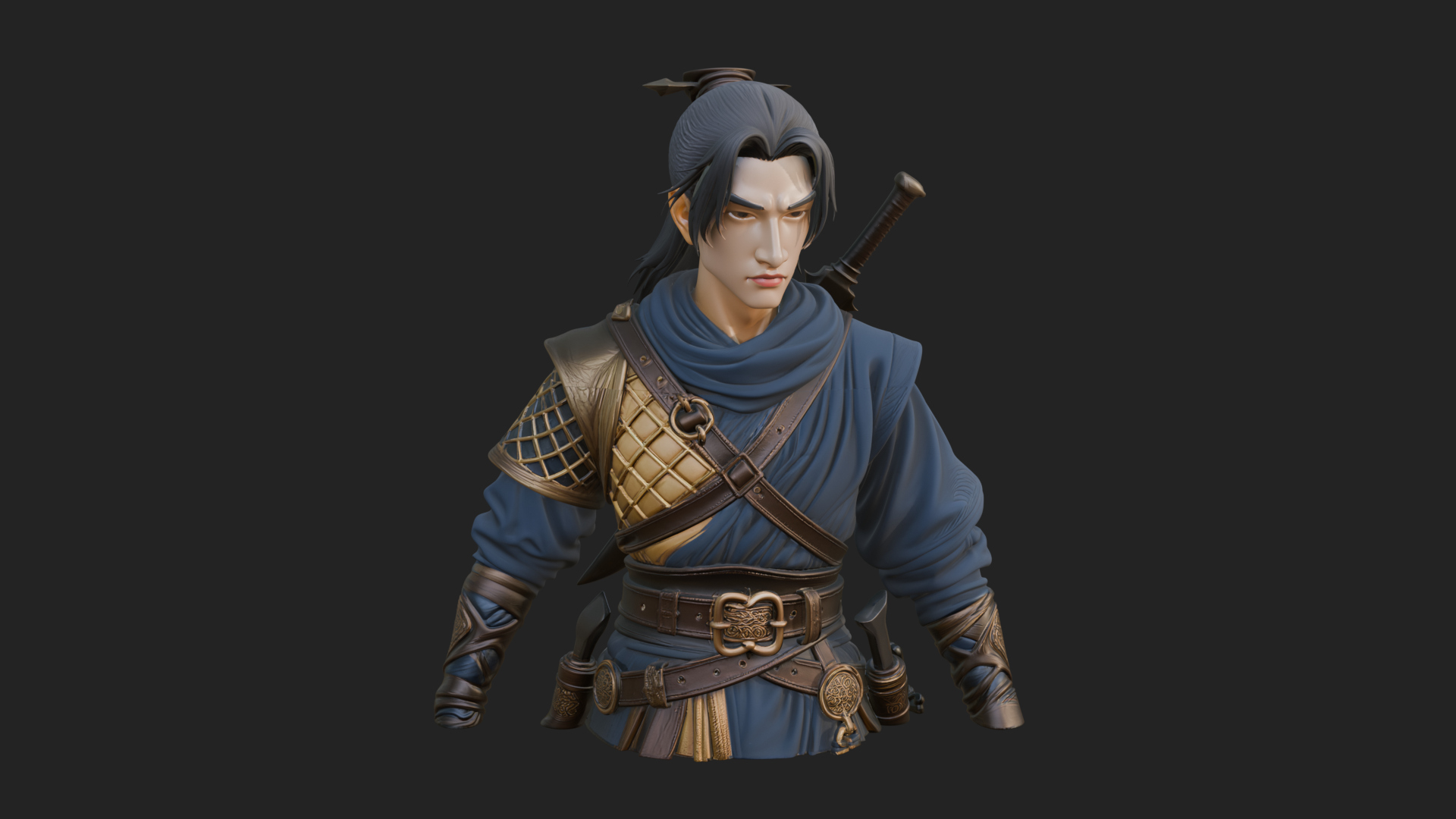 Coat Wearing Swordsman Bust Design 5 3D Print Model 3D Model