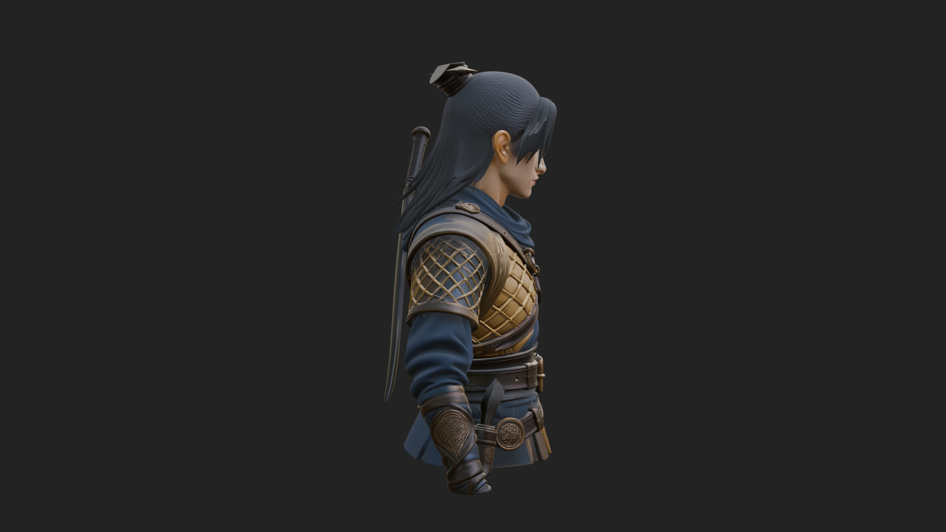 Coat Wearing Swordsman Bust Design 5 3D Print Model 3D Model