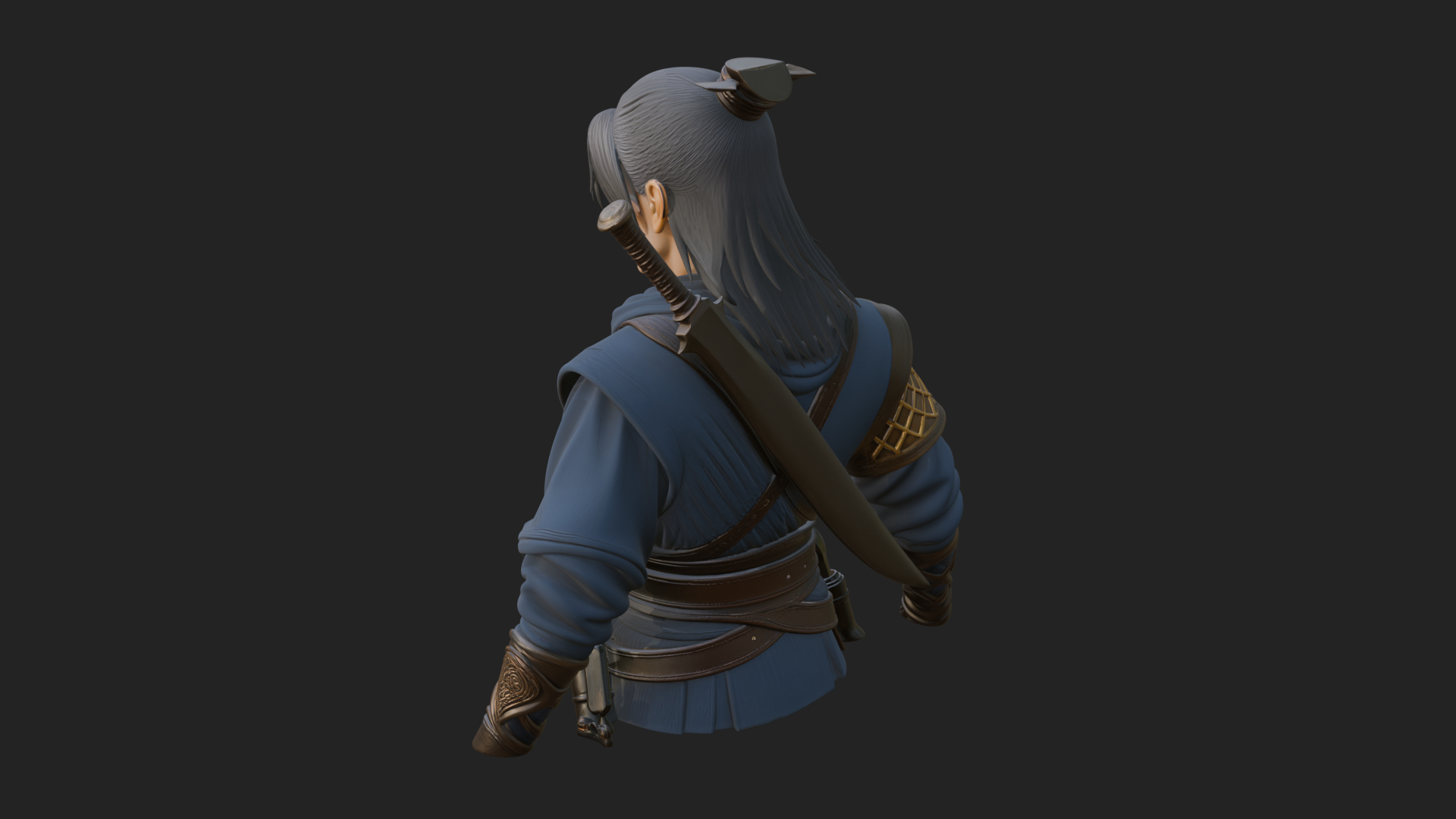 Coat Wearing Swordsman Bust Design 5 3D Print Model 3D Model