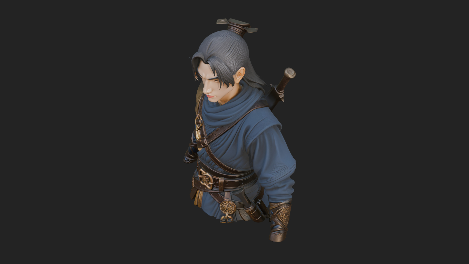 Coat Wearing Swordsman Bust Design 5 3D Print Model 3D Model