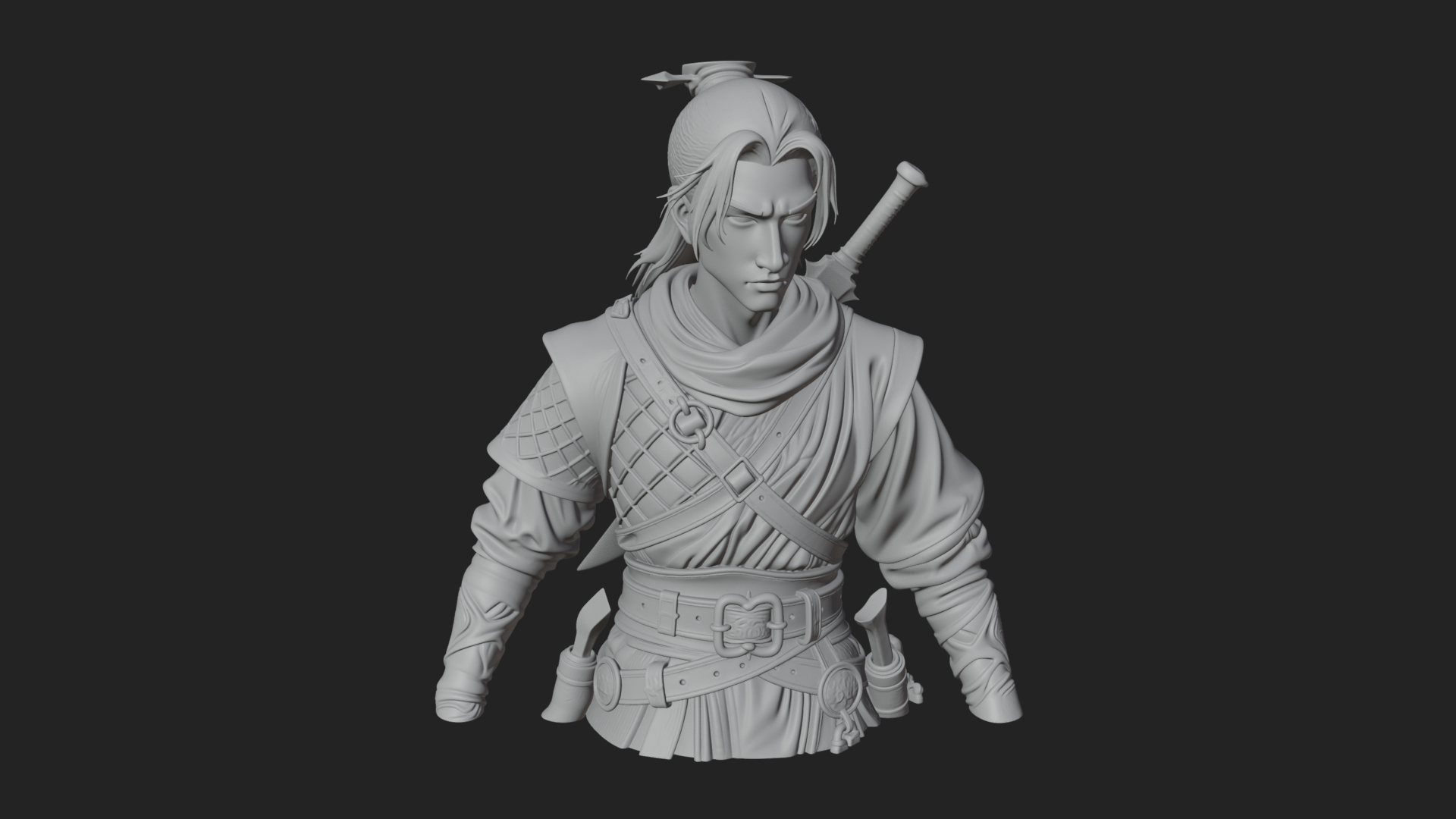 Coat Wearing Swordsman Bust Design 5 3D Print Model 3D Model
