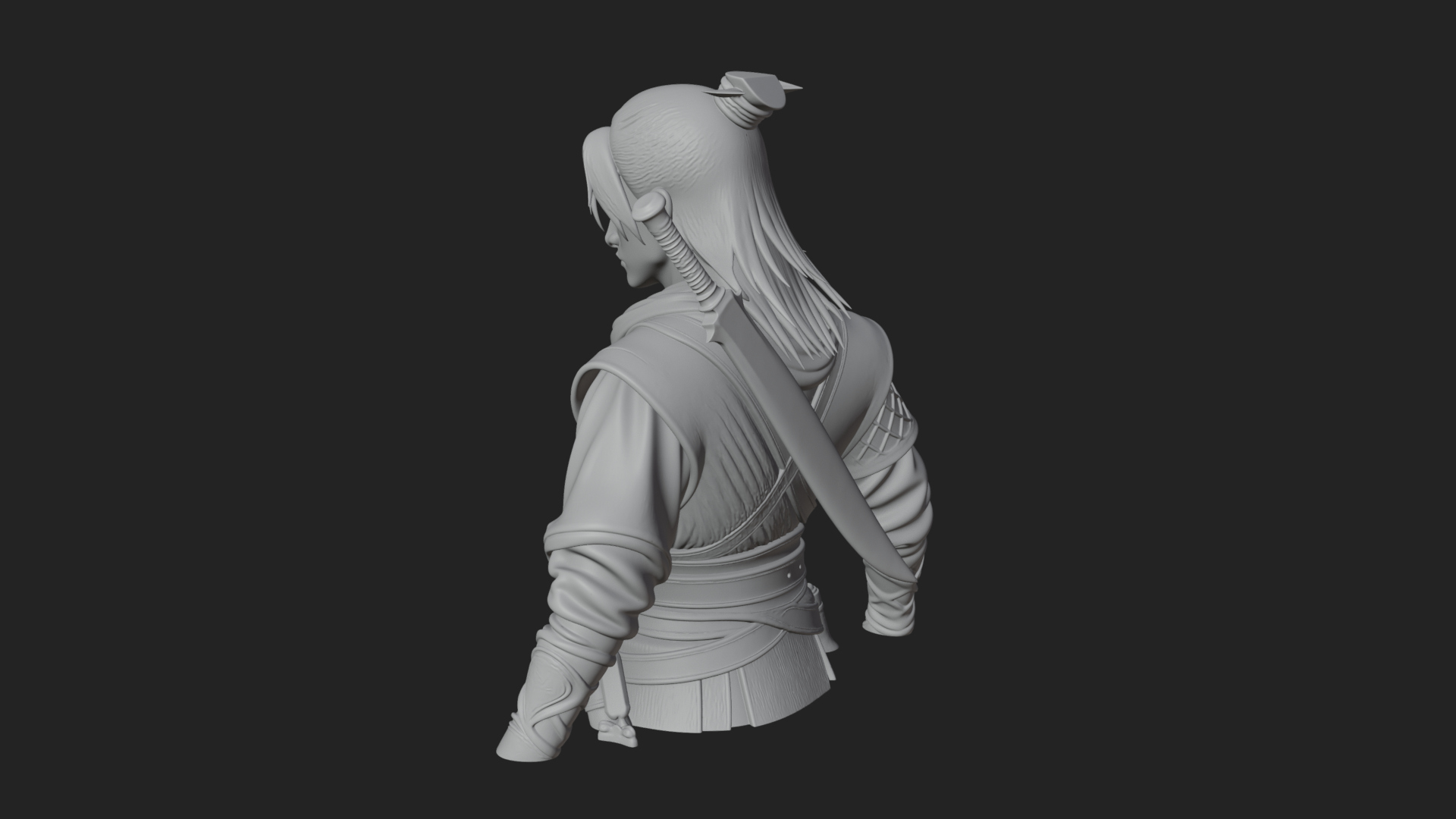 Coat Wearing Swordsman Bust Design 5 3D Print Model 3D Model
