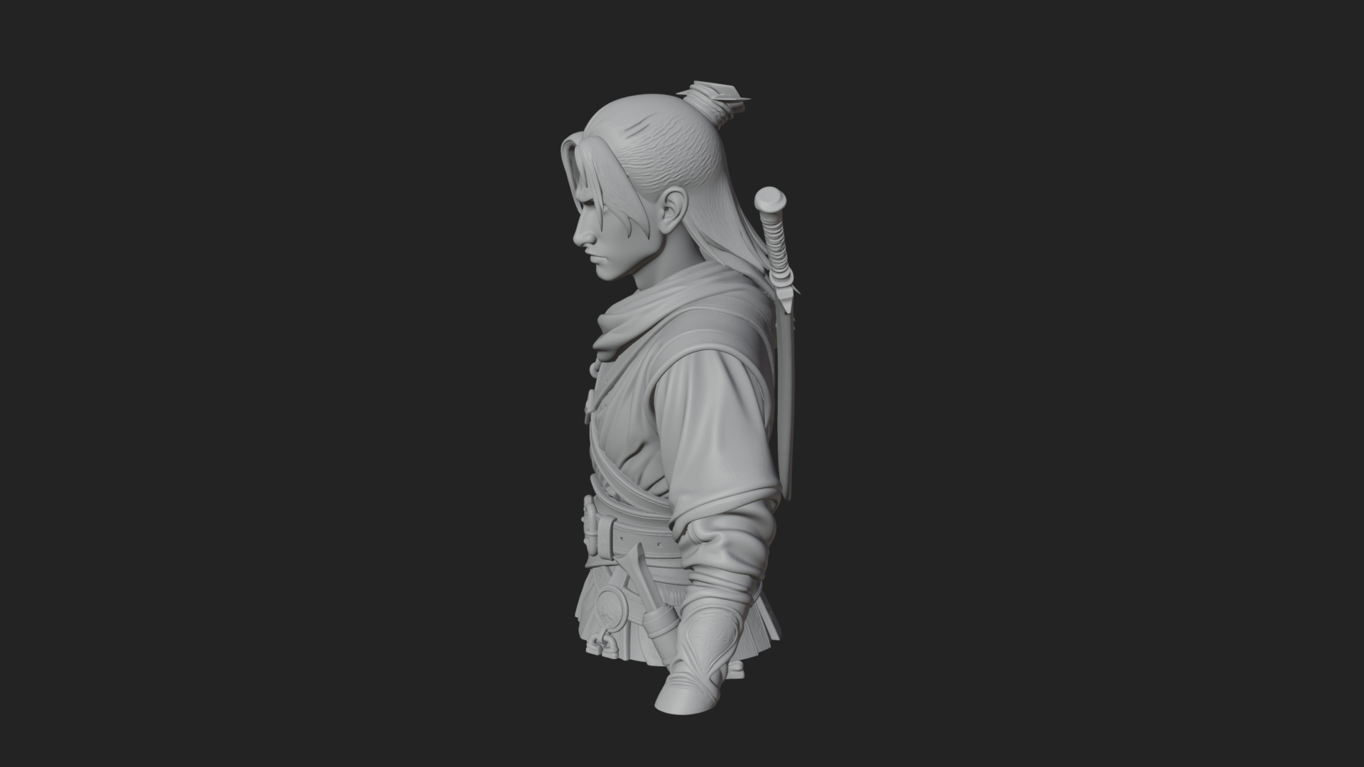 Coat Wearing Swordsman Bust Design 5 3D Print Model 3D Model