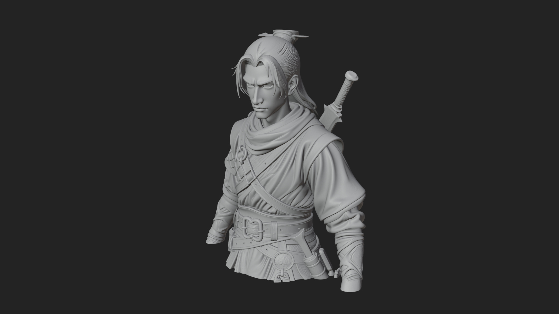 Coat Wearing Swordsman Bust Design 5 3D Print Model 3D Model