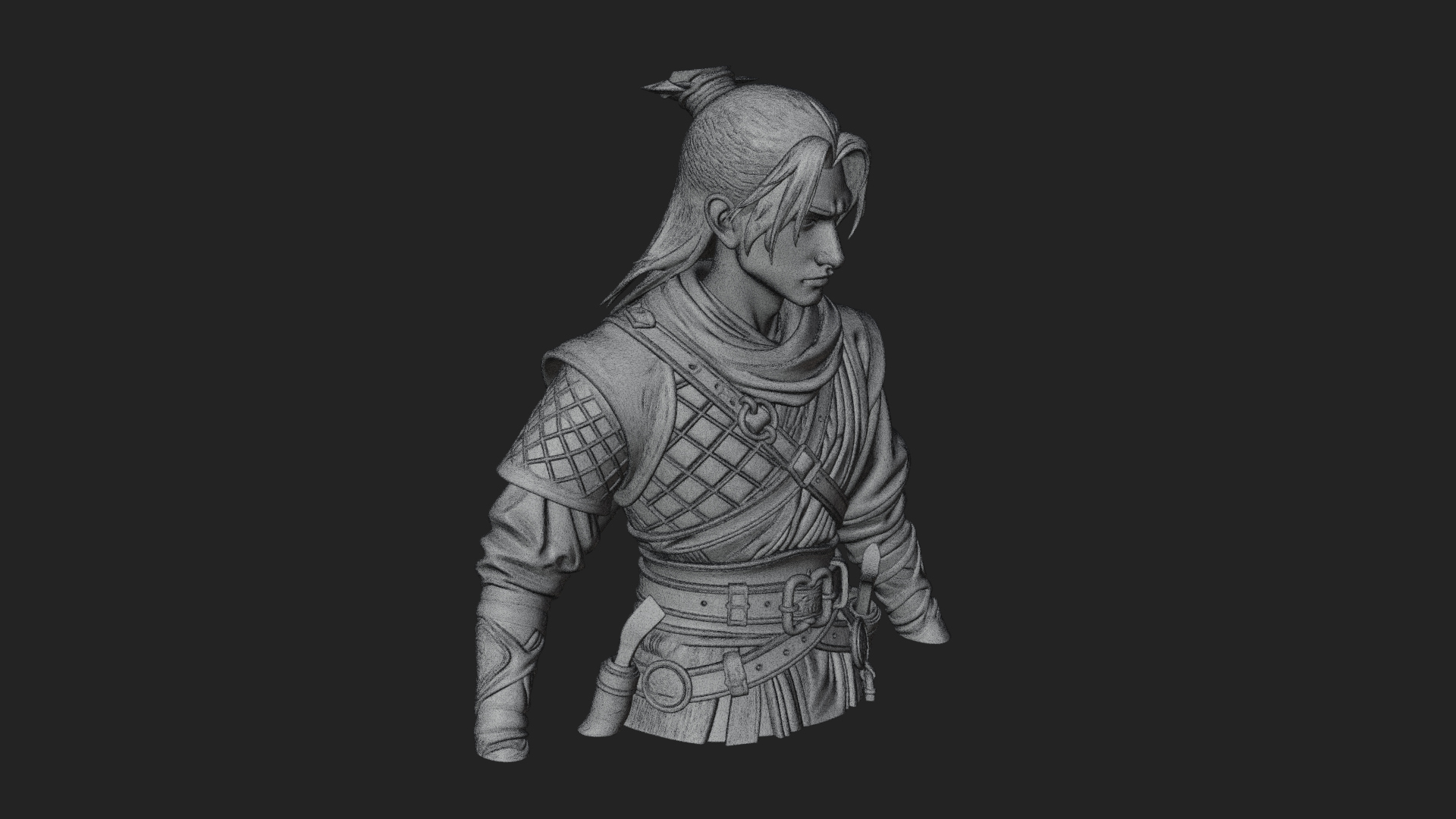Coat Wearing Swordsman Bust Design 5 3D Print Model 3D Model