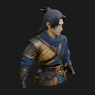 Coat Wearing Swordsman Bust Design 5 3D Print Model