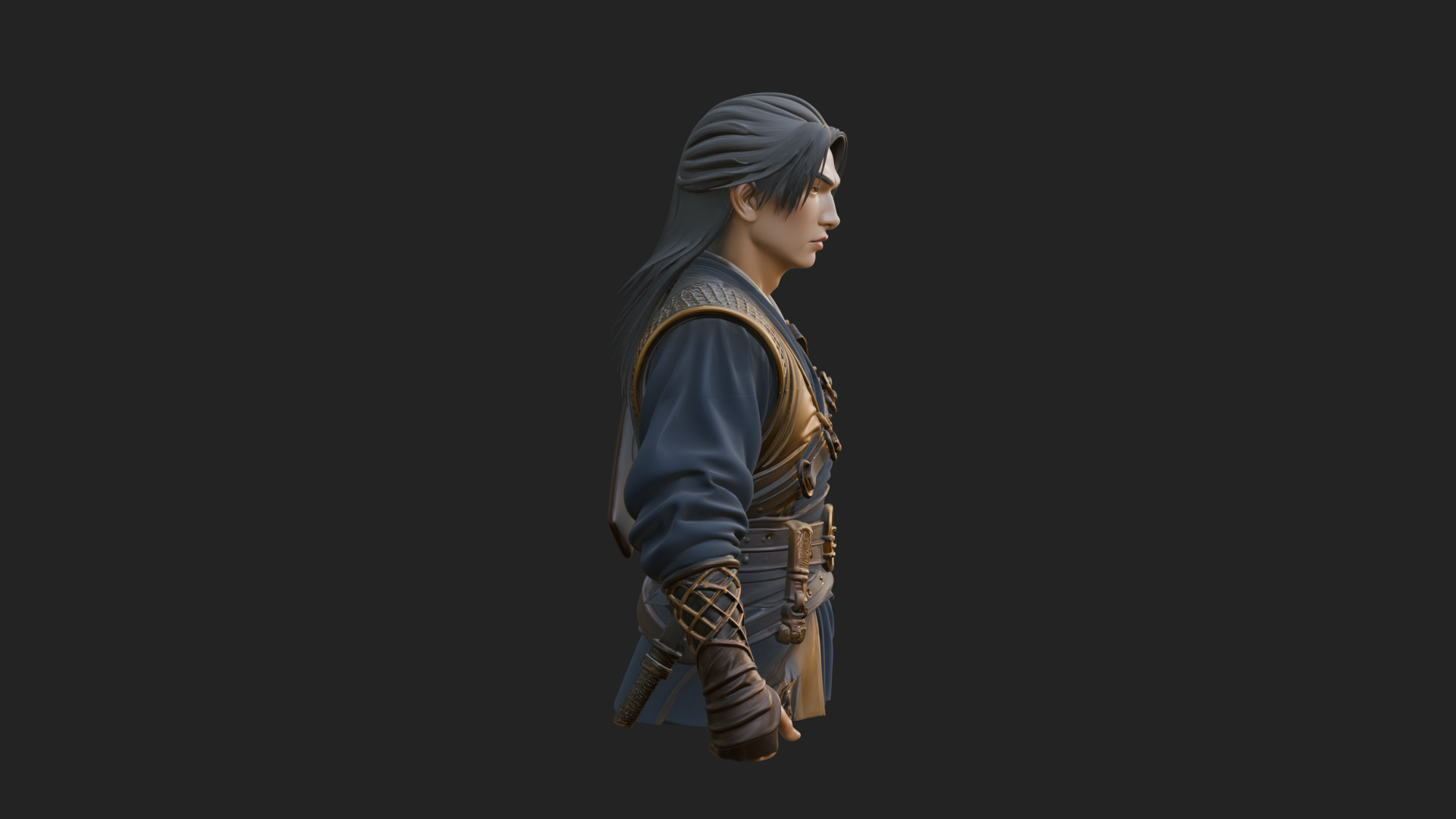 Coat Wearing Swordsman Bust Design 6 3D Print Model 3D Model